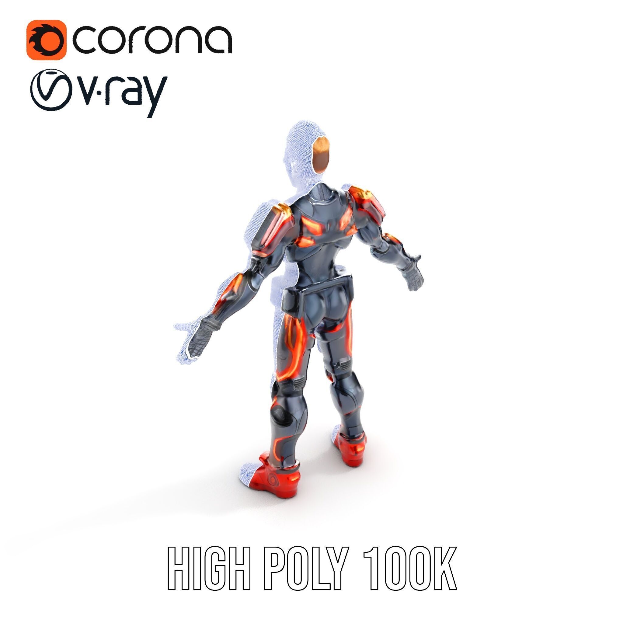 Futuristic Cyber Warrior Rigged and Animated Low-poly 3D model_38