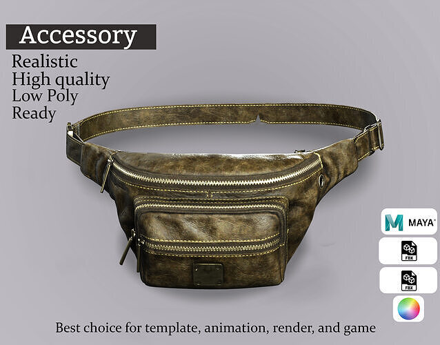 Vintage Brown Leather Fanny Pack - 3D Model Low-poly 3D model