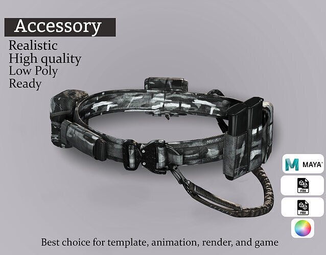 Tactical Combat Belt - Black Camo 3D Model Free low-poly 3D model