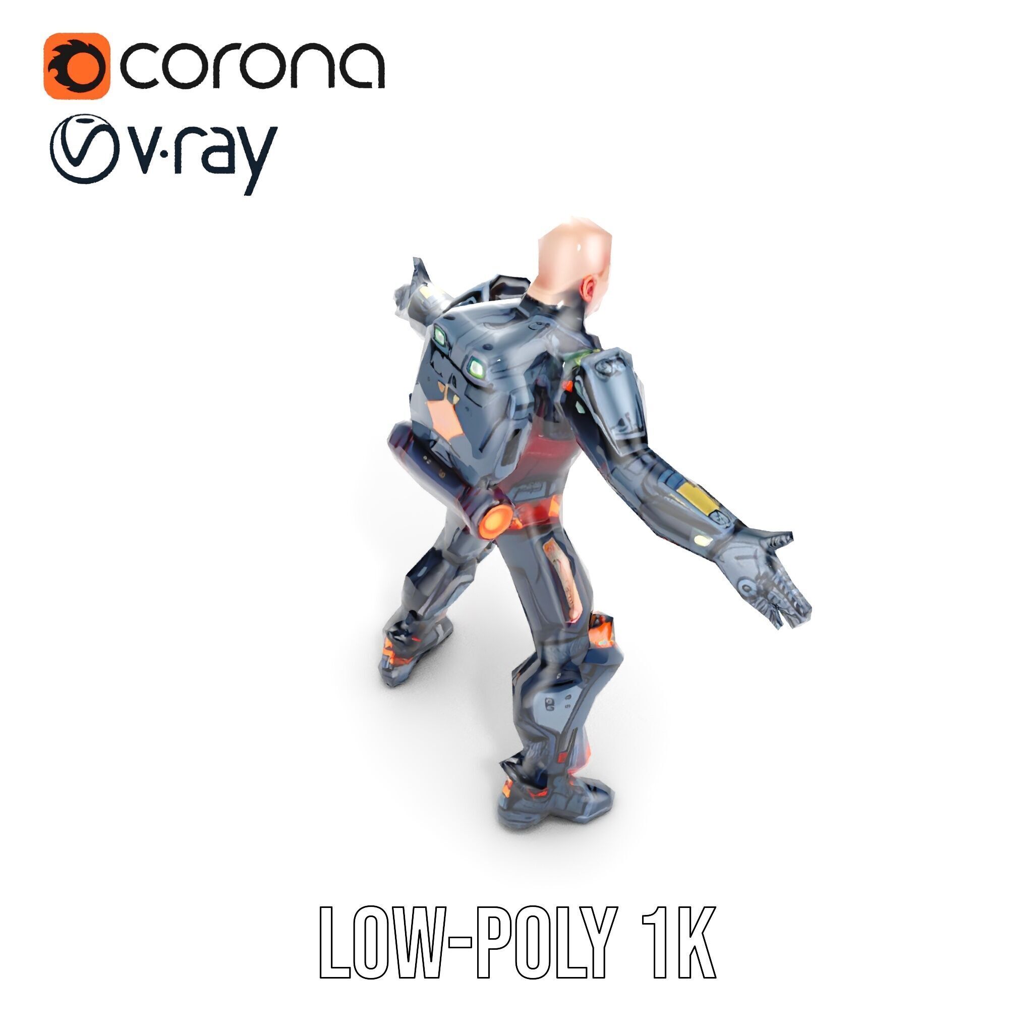 Cybernetic Warrior Rigged and Animated D Model Low-poly 3D model_30