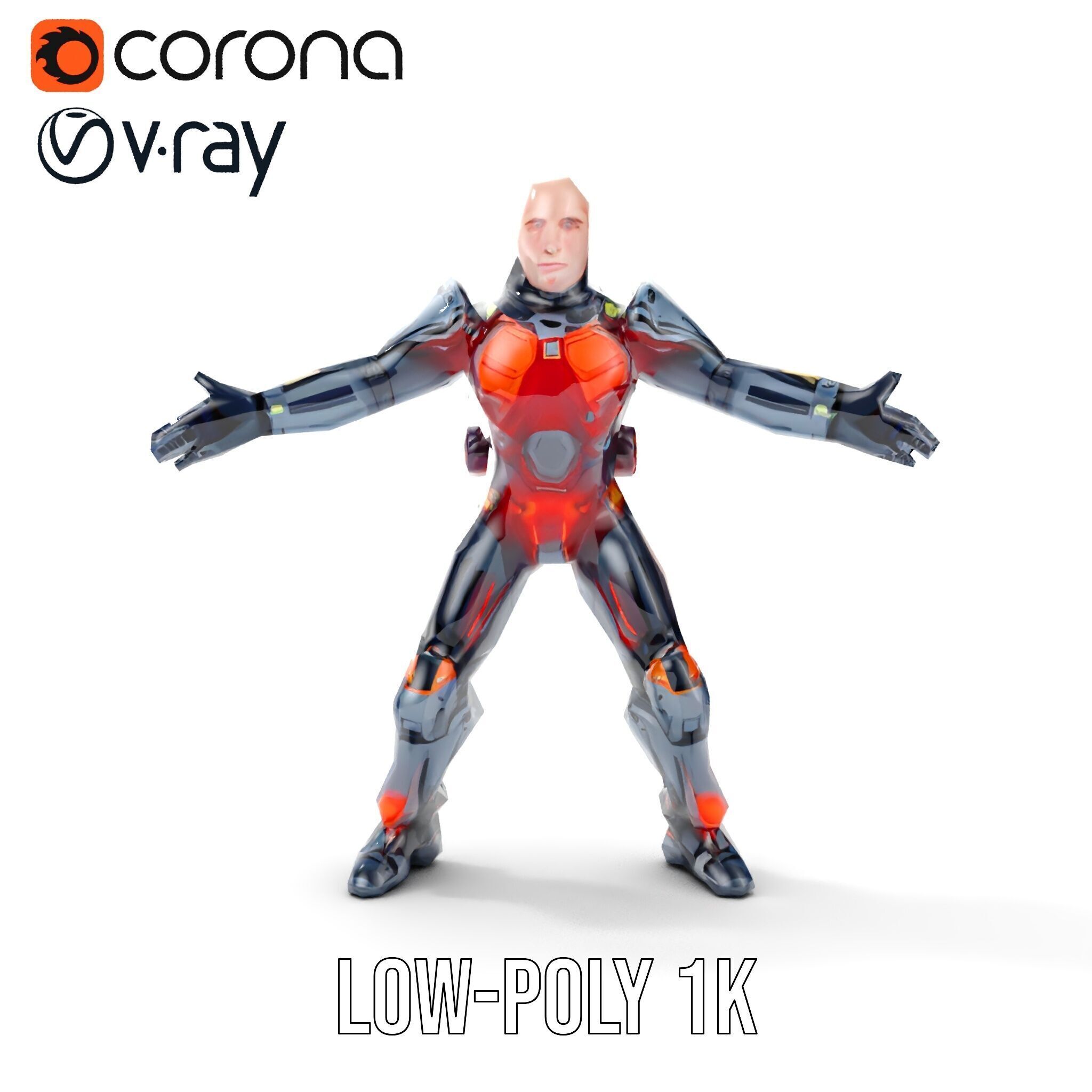 Cybernetic Warrior Rigged and Animated D Model Low-poly 3D model_16