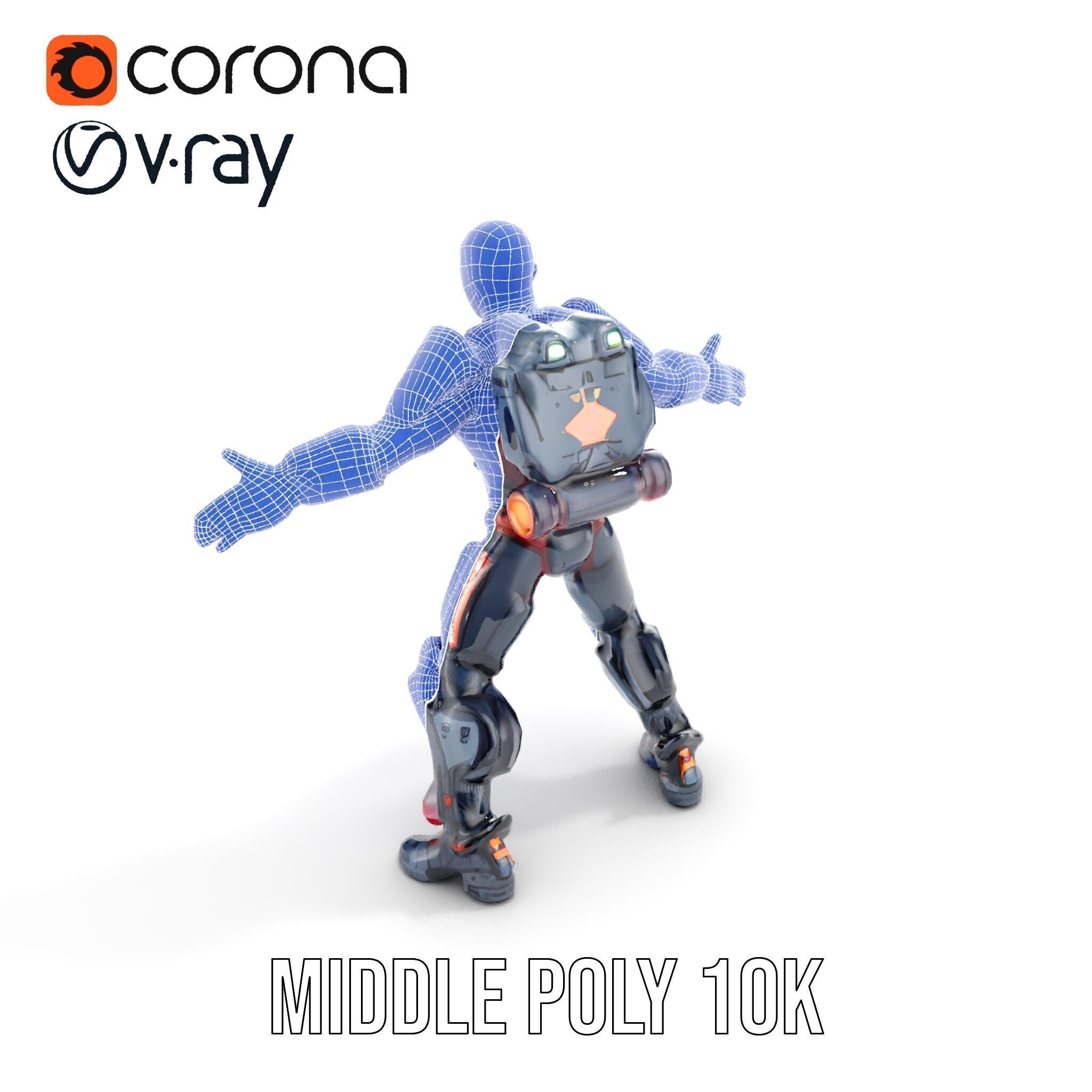 Cybernetic Warrior Rigged and Animated D Model Low-poly 3D model_24