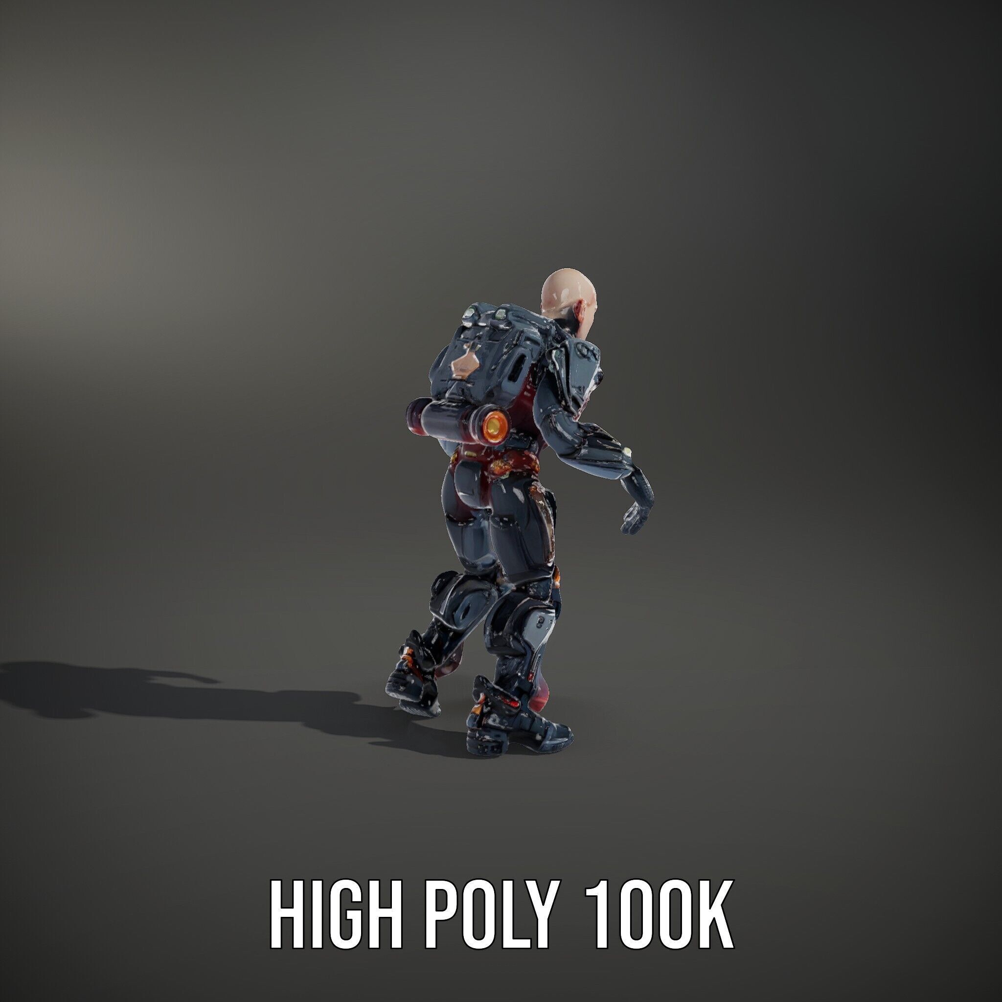 Cybernetic Warrior Rigged and Animated D Model Low-poly 3D model_14