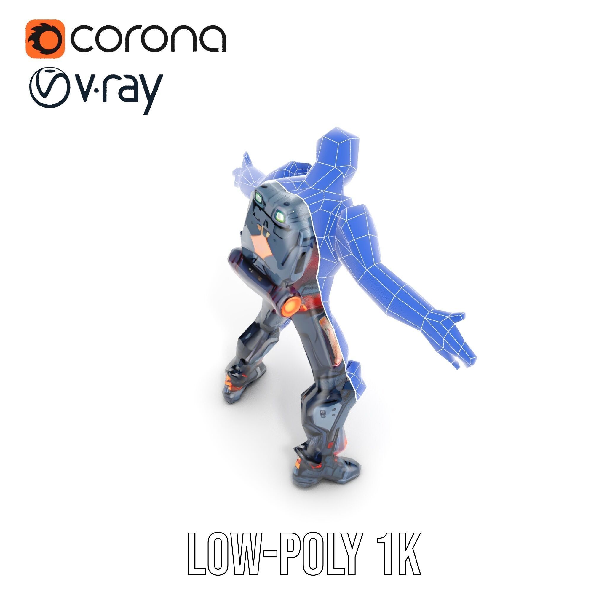 Cybernetic Warrior Rigged and Animated D Model Low-poly 3D model_25