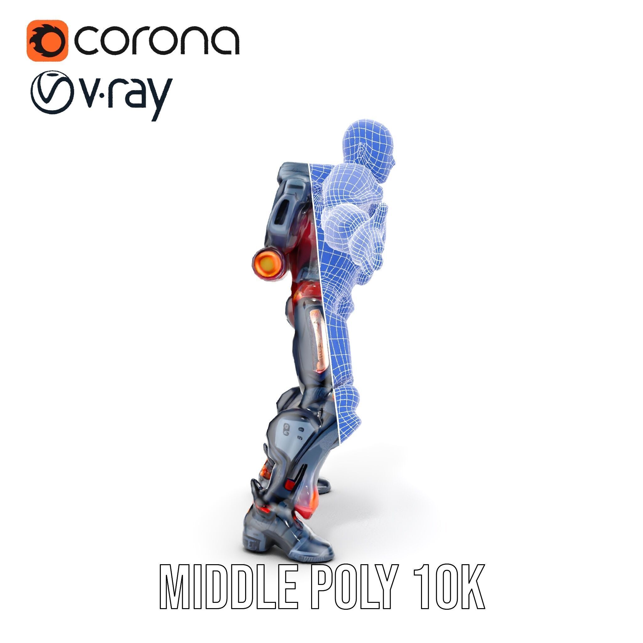 Cybernetic Warrior Rigged and Animated D Model Low-poly 3D model_32