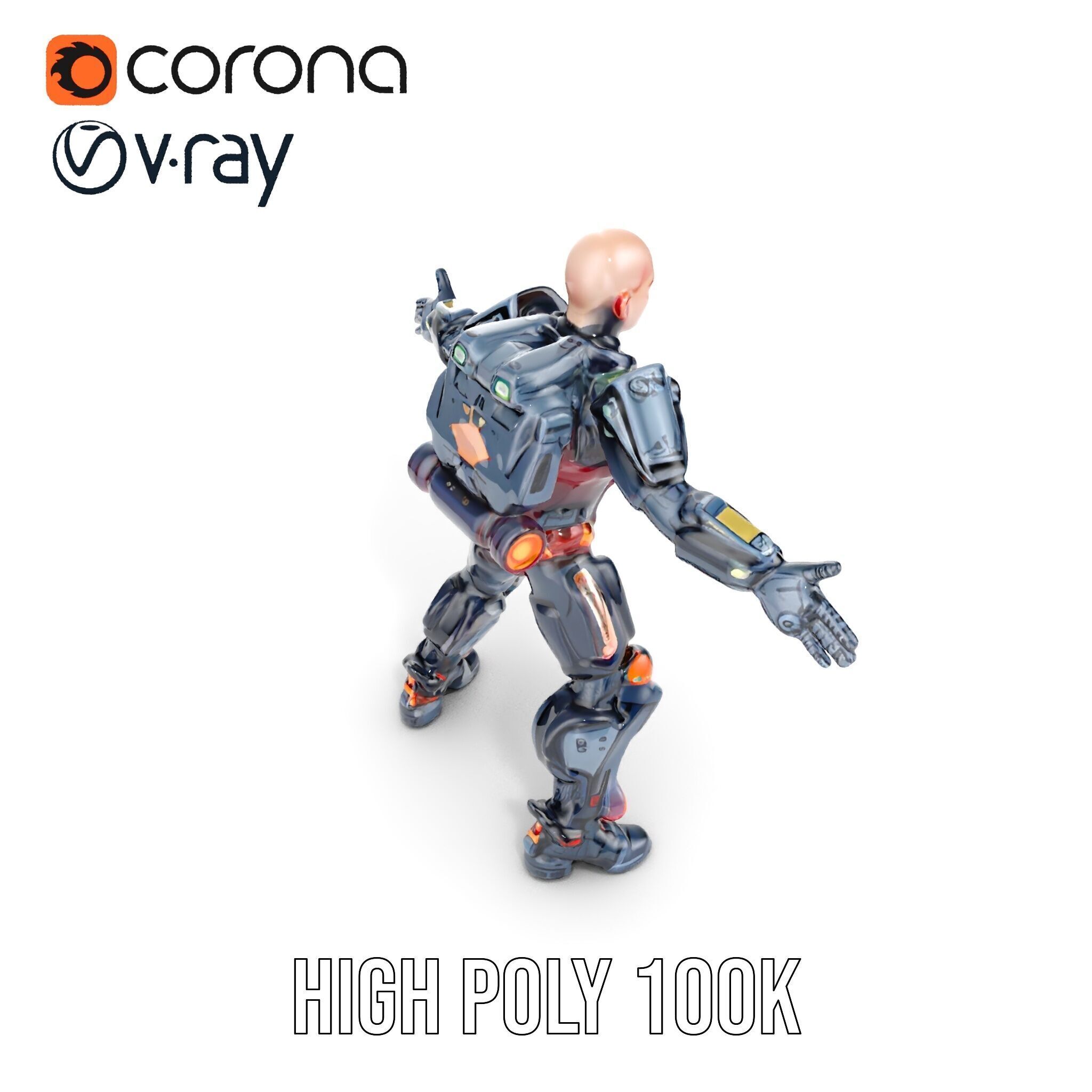 Cybernetic Warrior Rigged and Animated D Model Low-poly 3D model_31