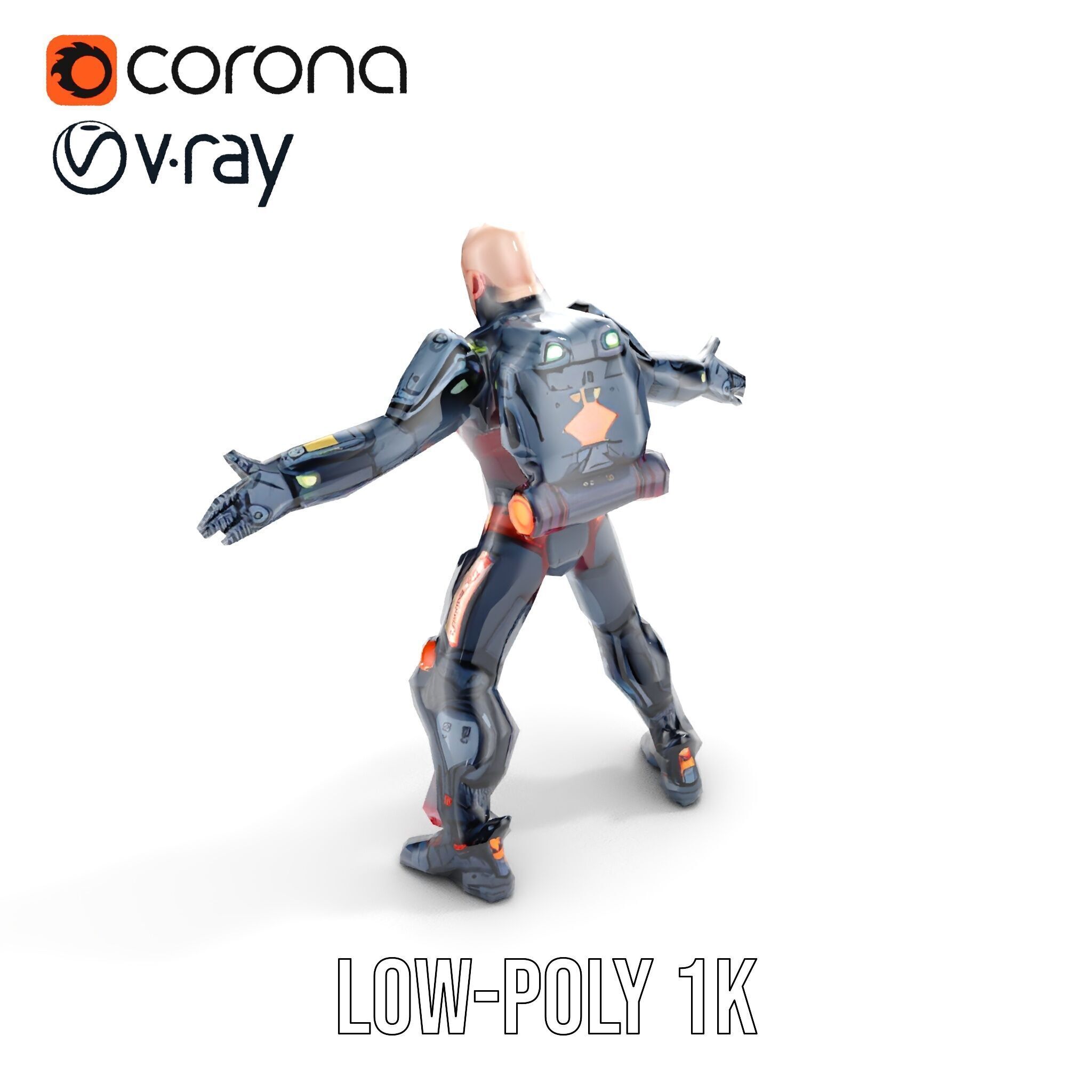 Cybernetic Warrior Rigged and Animated D Model Low-poly 3D model_22
