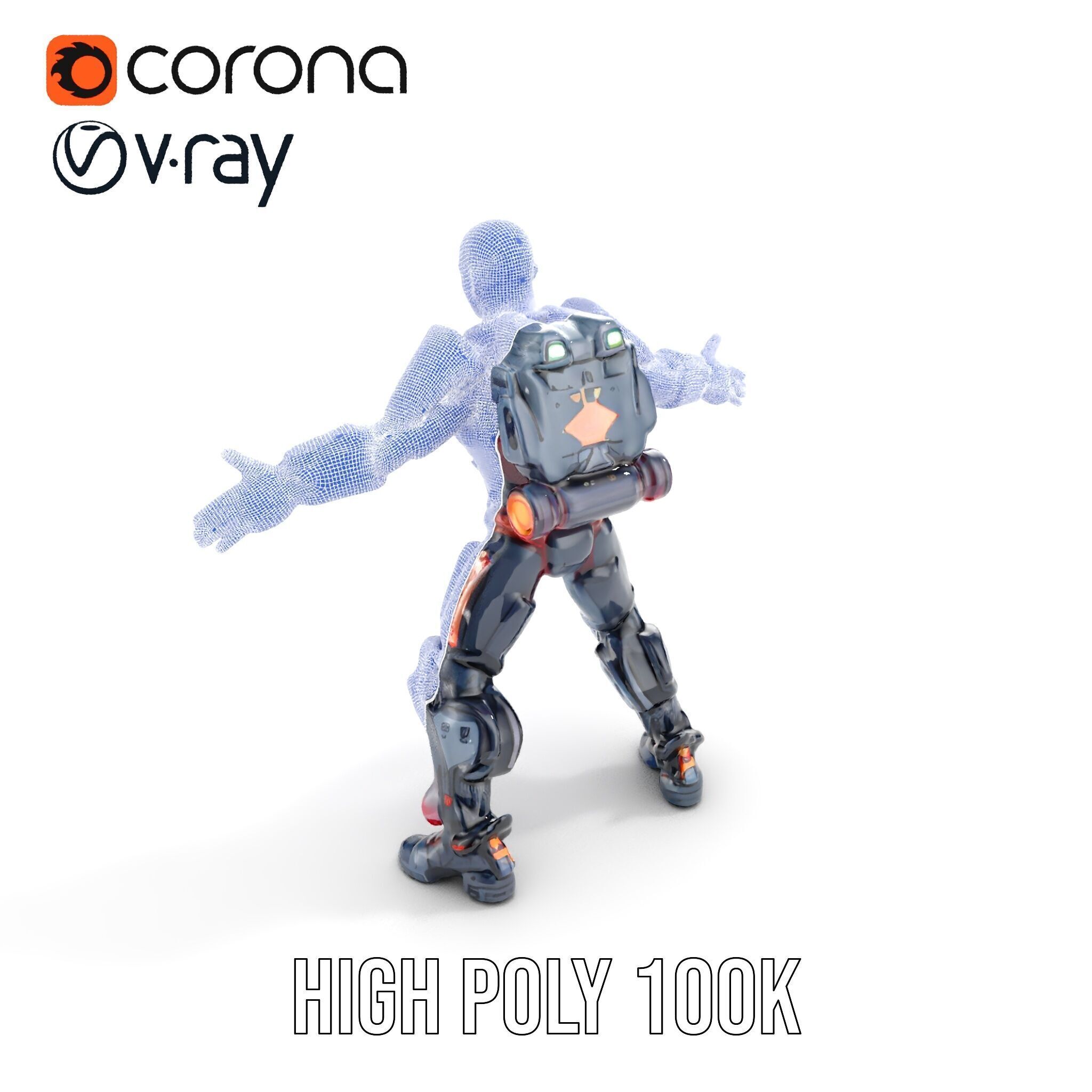Cybernetic Warrior Rigged and Animated D Model Low-poly 3D model_40