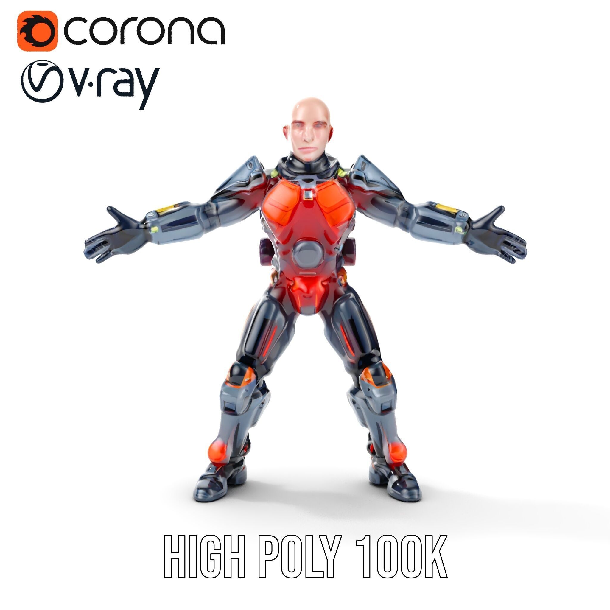 Cybernetic Warrior Rigged and Animated D Model Low-poly 3D model_23