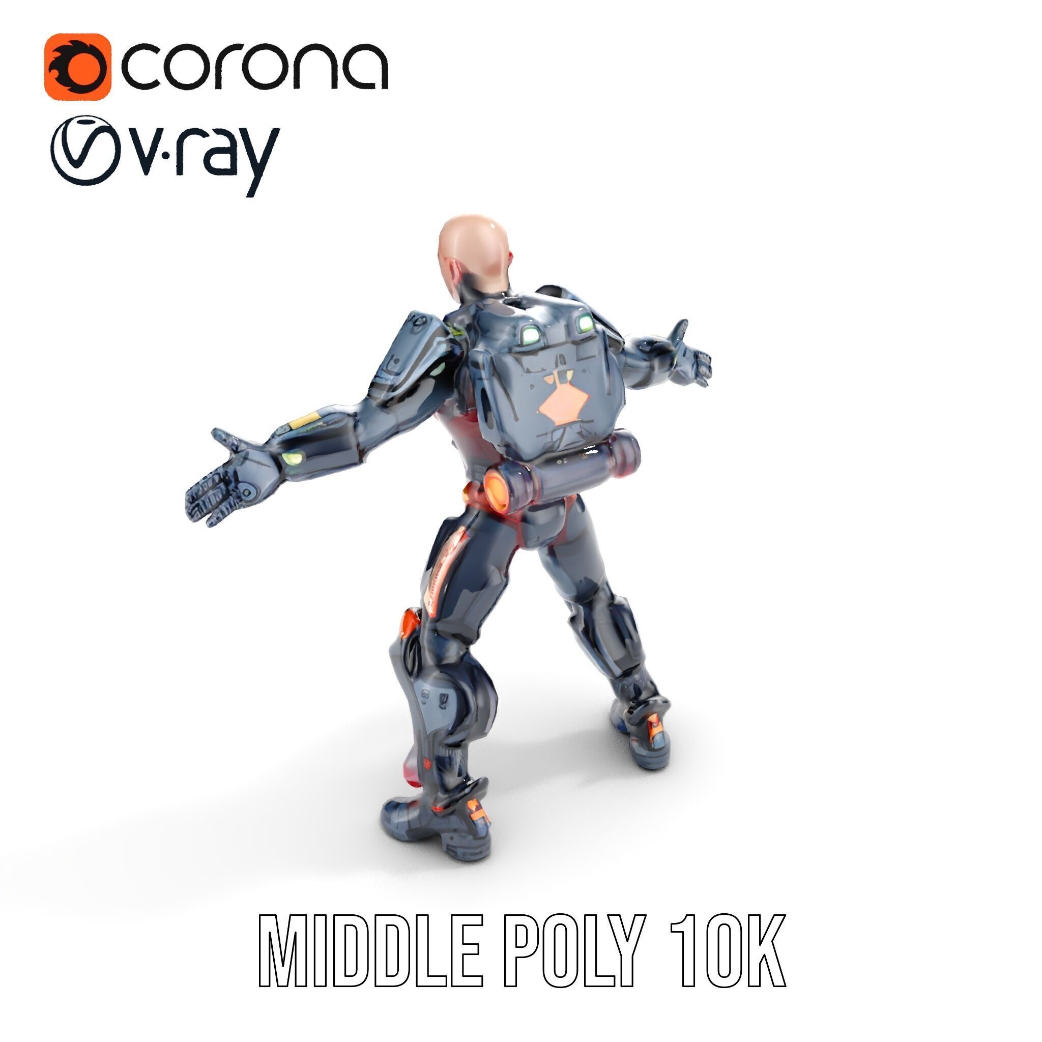 Cybernetic Warrior Rigged and Animated D Model Low-poly 3D model_18