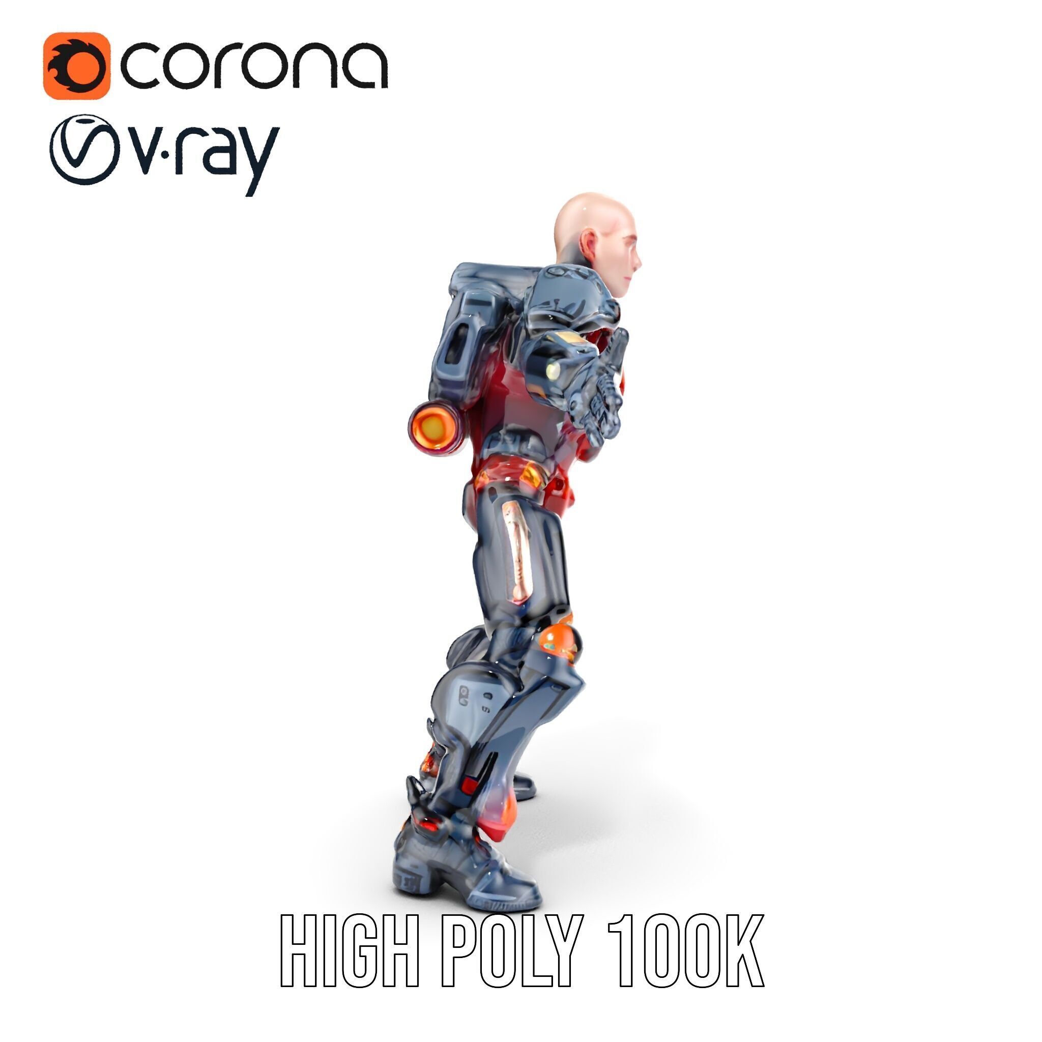 Cybernetic Warrior Rigged and Animated D Model Low-poly 3D model_28