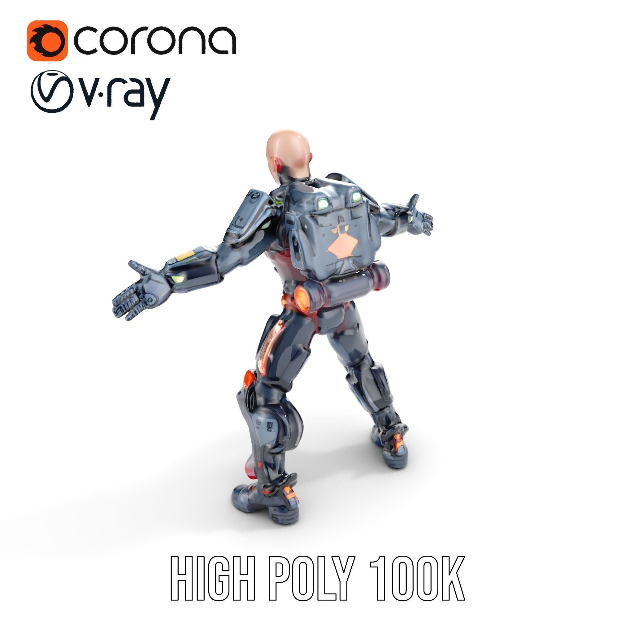 Cybernetic Warrior Rigged and Animated D Model Low-poly 3D model_20