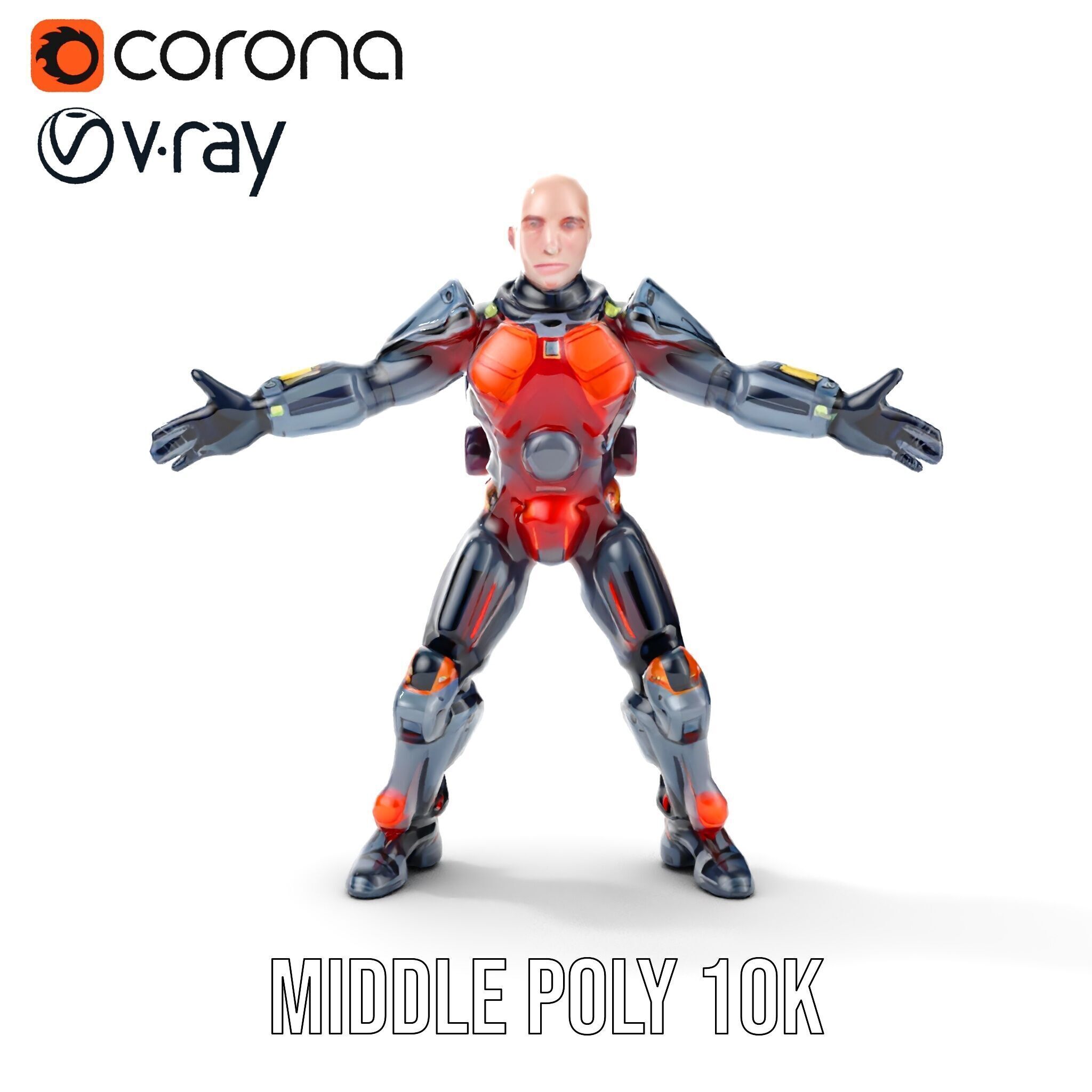 Cybernetic Warrior Rigged and Animated D Model Low-poly 3D model_29