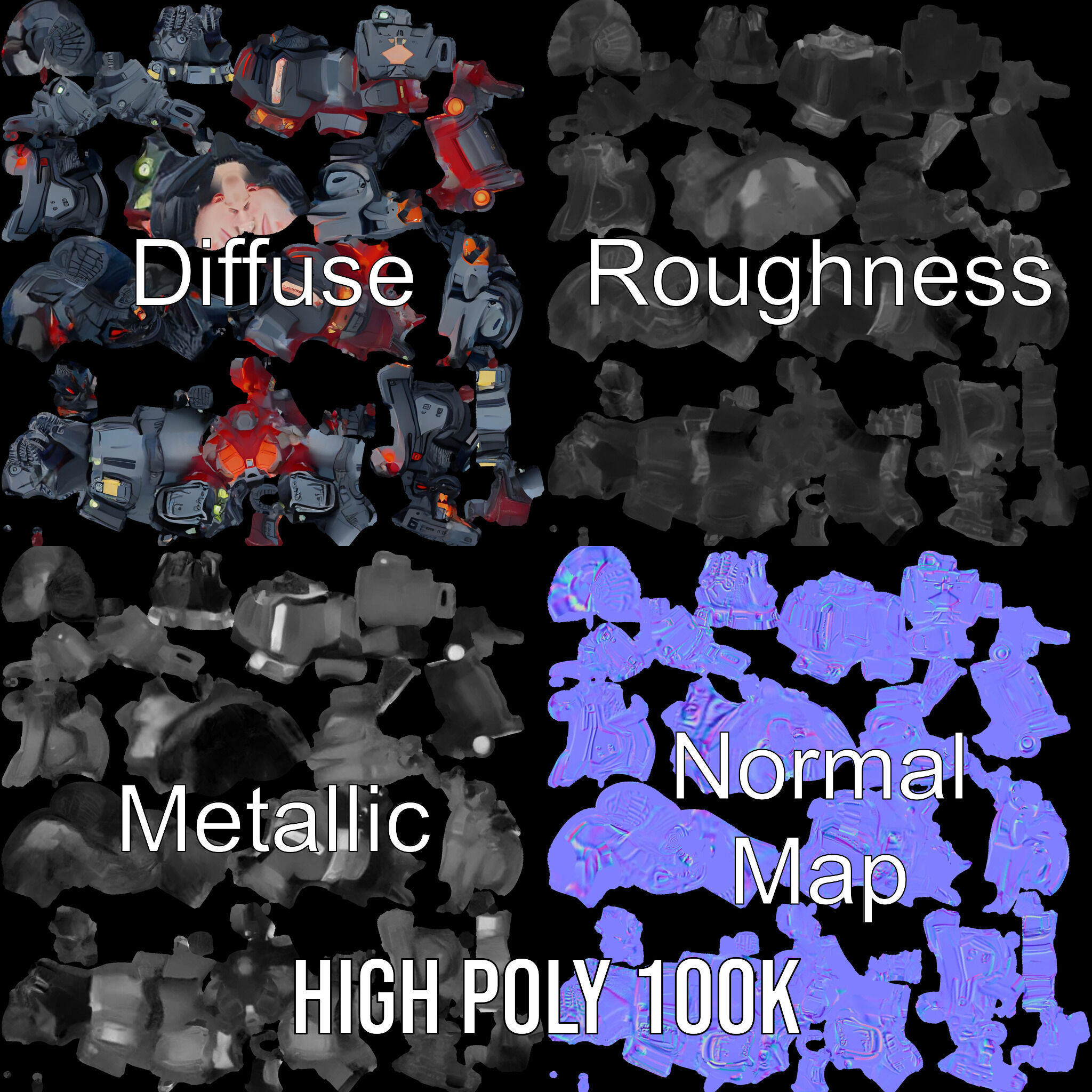 Cybernetic Warrior Rigged and Animated D Model Low-poly 3D model_4