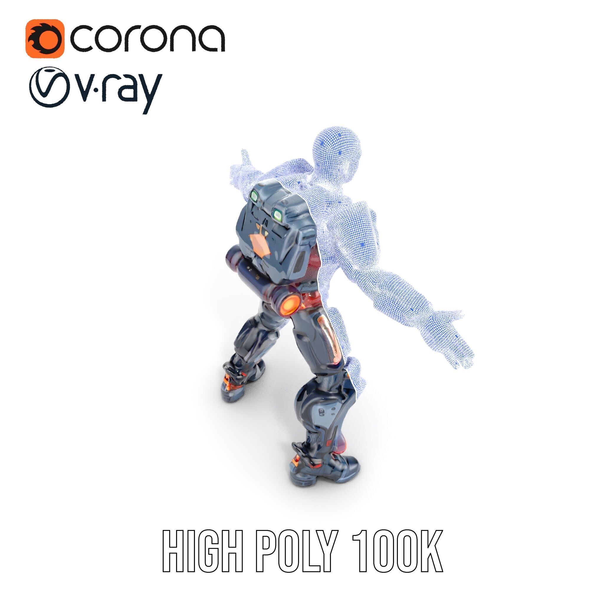 Cybernetic Warrior Rigged and Animated D Model Low-poly 3D model_36