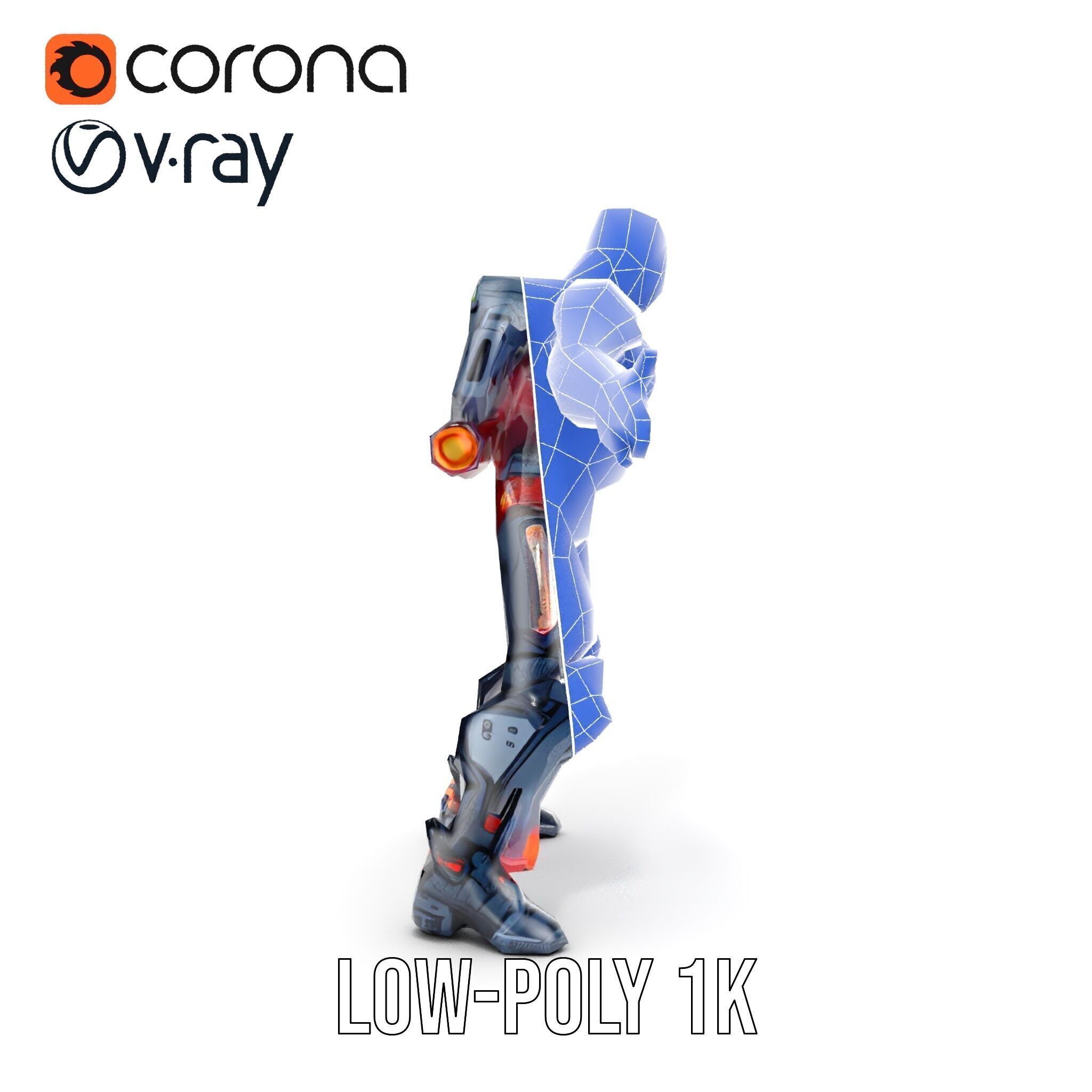 Cybernetic Warrior Rigged and Animated D Model Low-poly 3D model_33