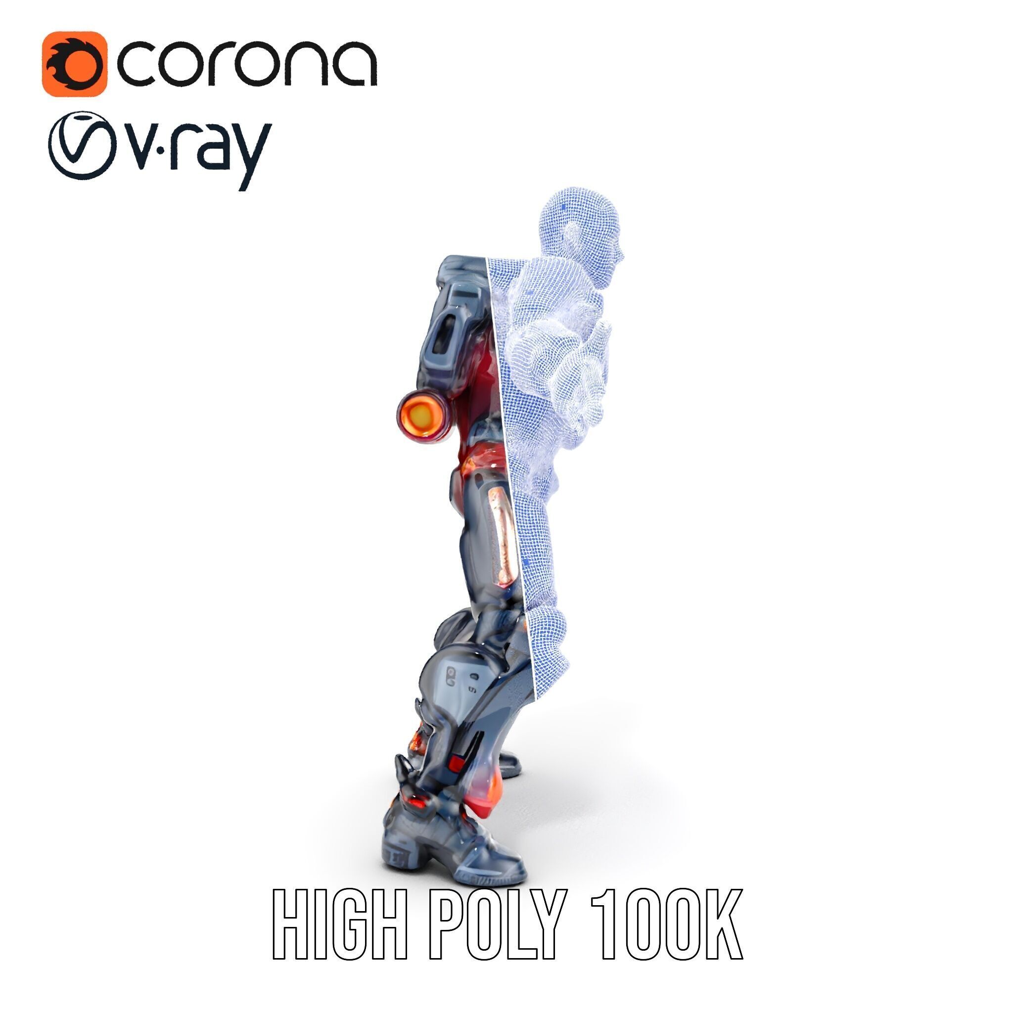 Cybernetic Warrior Rigged and Animated D Model Low-poly 3D model_41