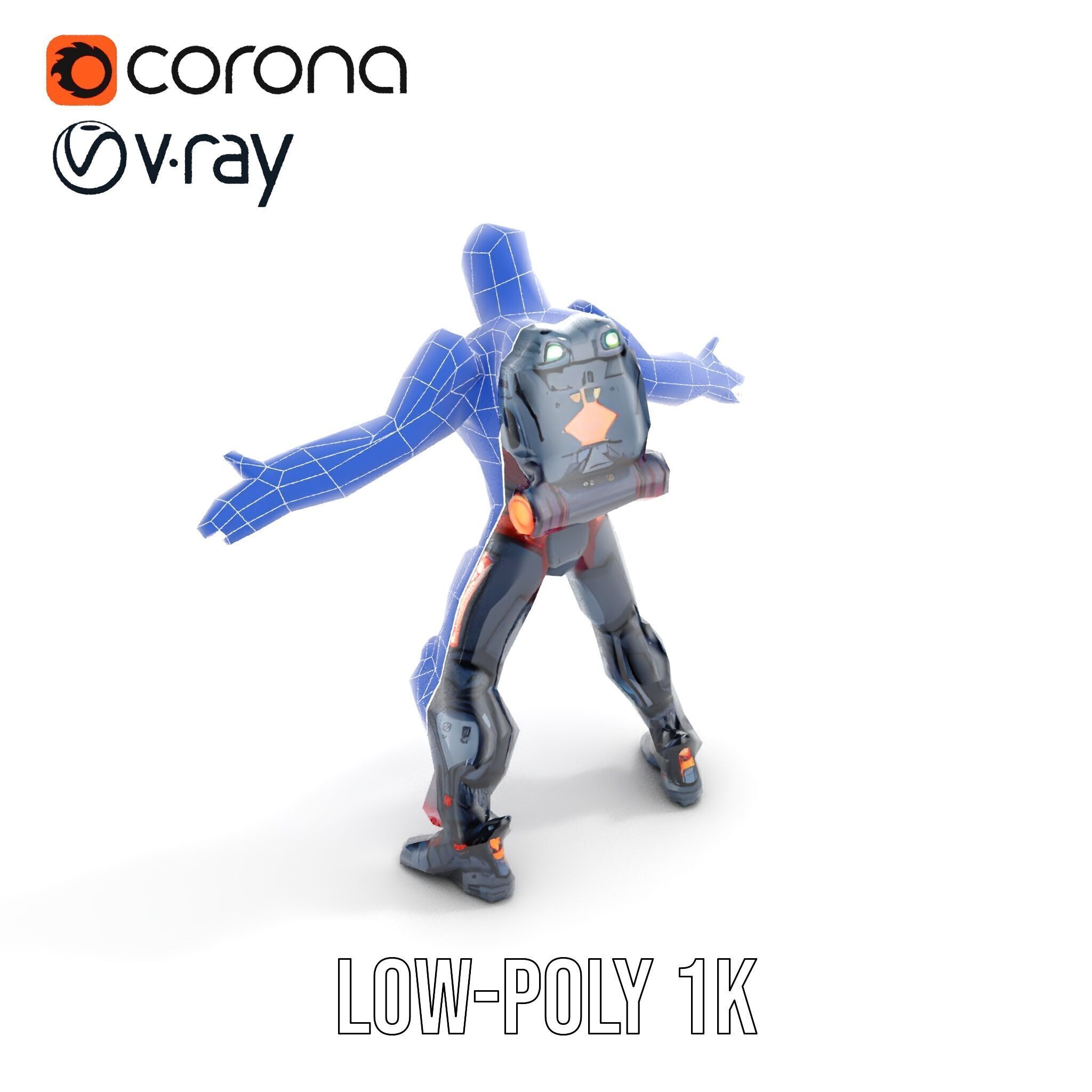 Cybernetic Warrior Rigged and Animated D Model Low-poly 3D model_27