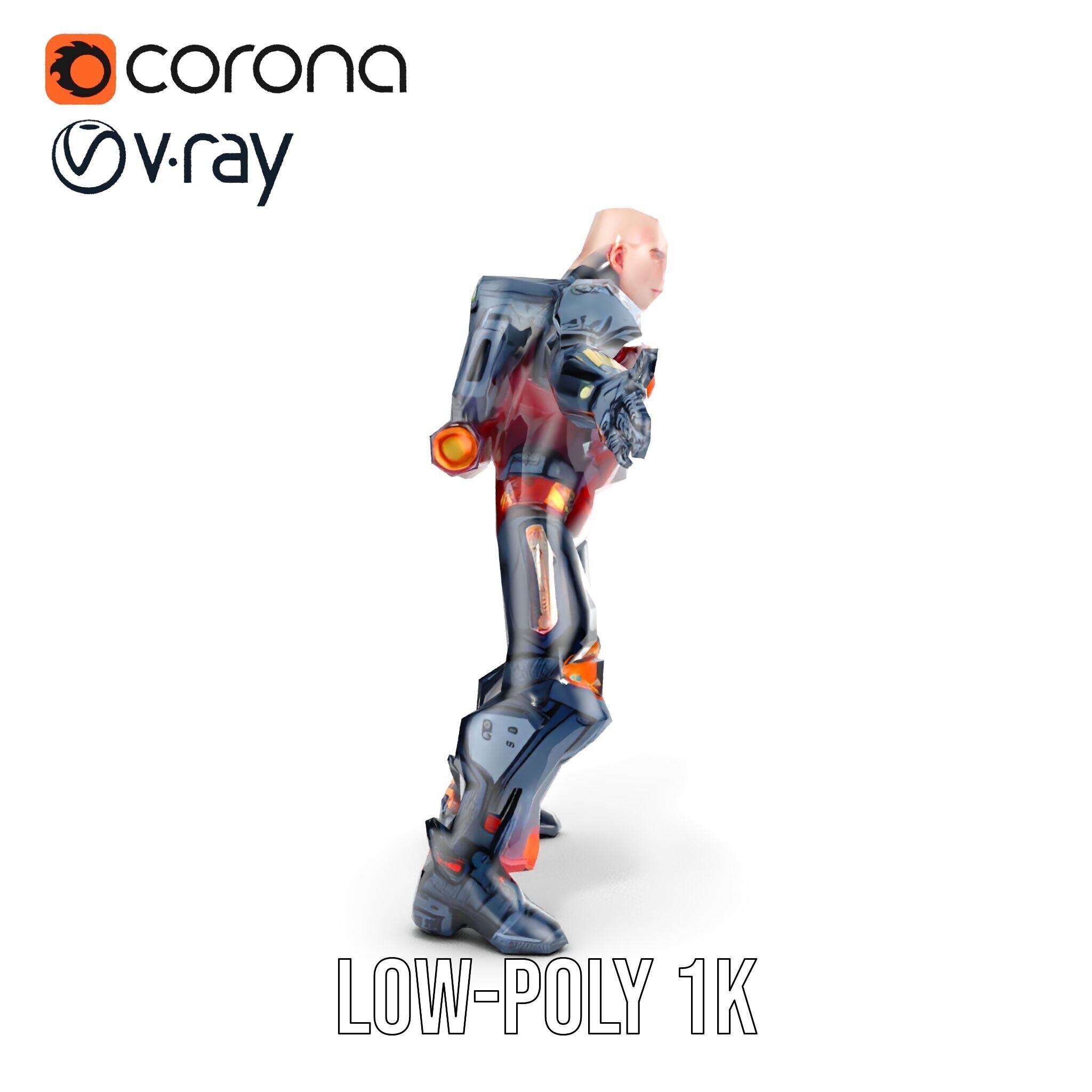 Cybernetic Warrior Rigged and Animated D Model Low-poly 3D model_8