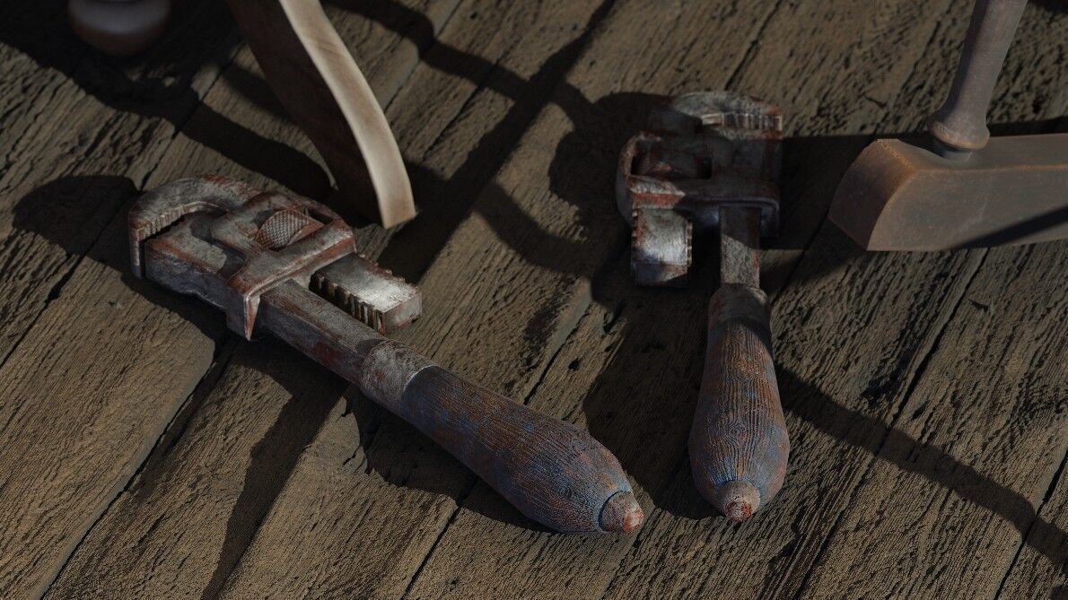 Antique Pipe Wrench - Game Ready Low Poly PBR 3D Model Low-poly 3D model_2