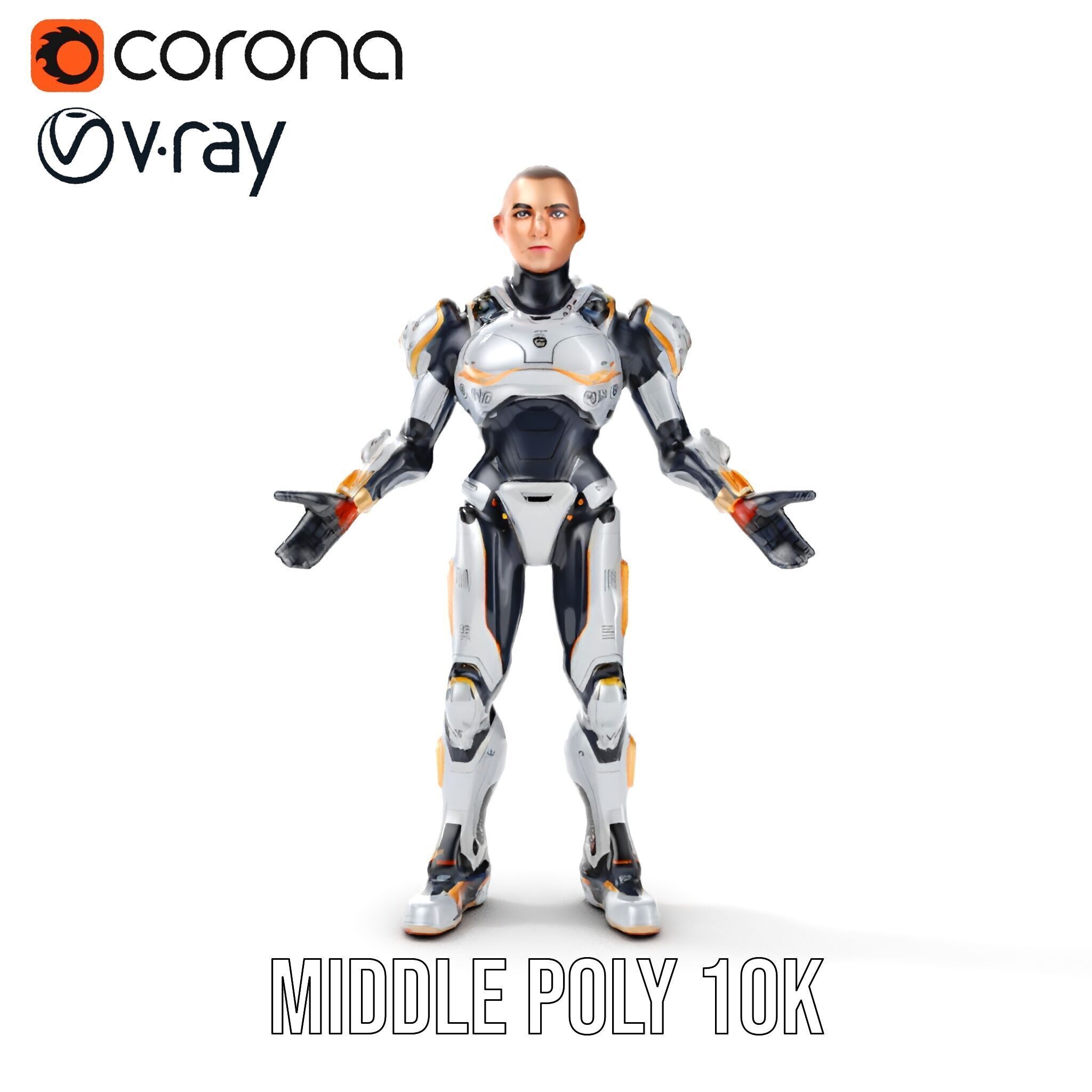 Futuristic Cyborg Warrior Fully Rigged and Animated Low-poly 3D model_24