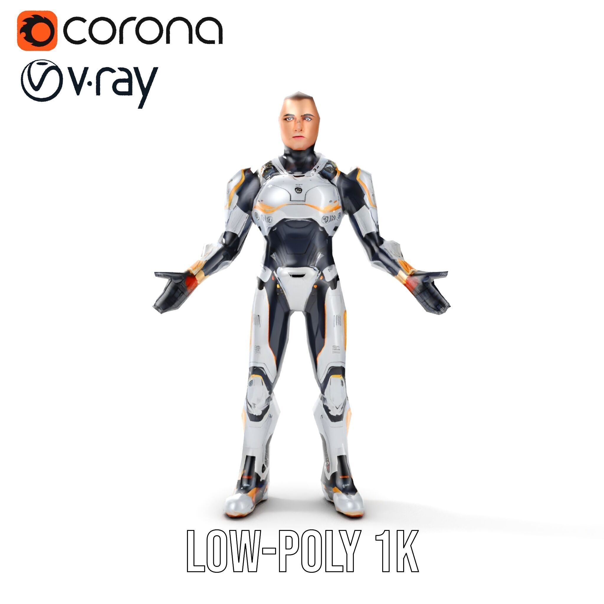 Futuristic Cyborg Warrior Fully Rigged and Animated Low-poly 3D model_17