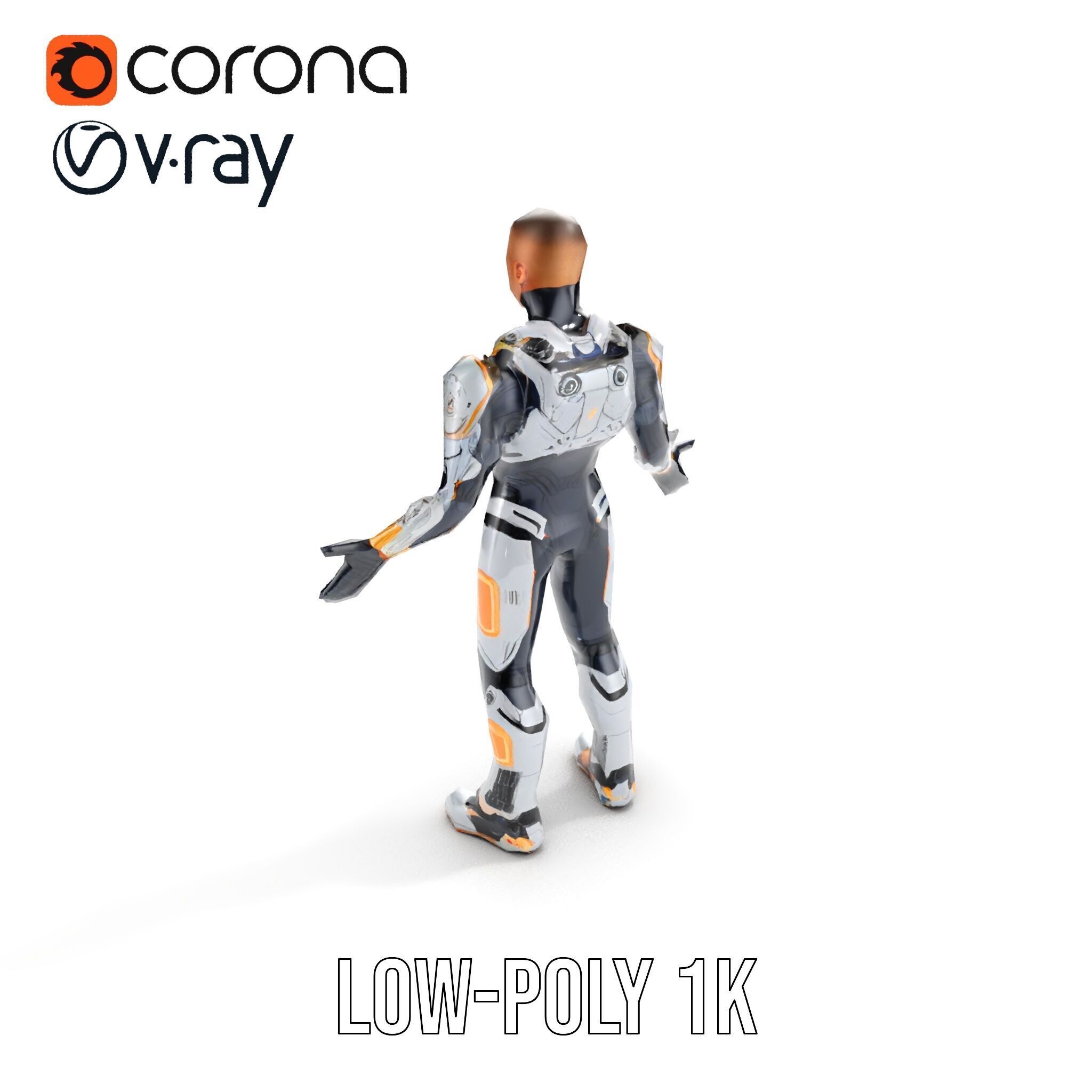 Futuristic Cyborg Warrior Fully Rigged and Animated Low-poly 3D model_8
