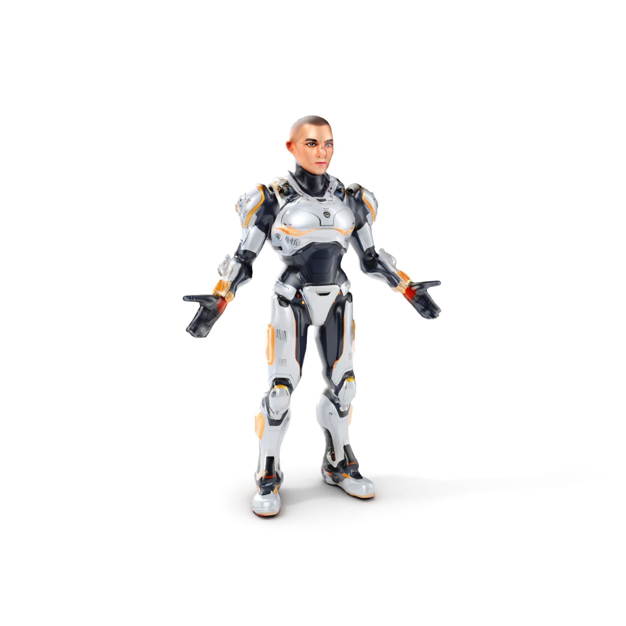 Futuristic Cyborg Warrior Fully Rigged and Animated Low-poly 3D model_16