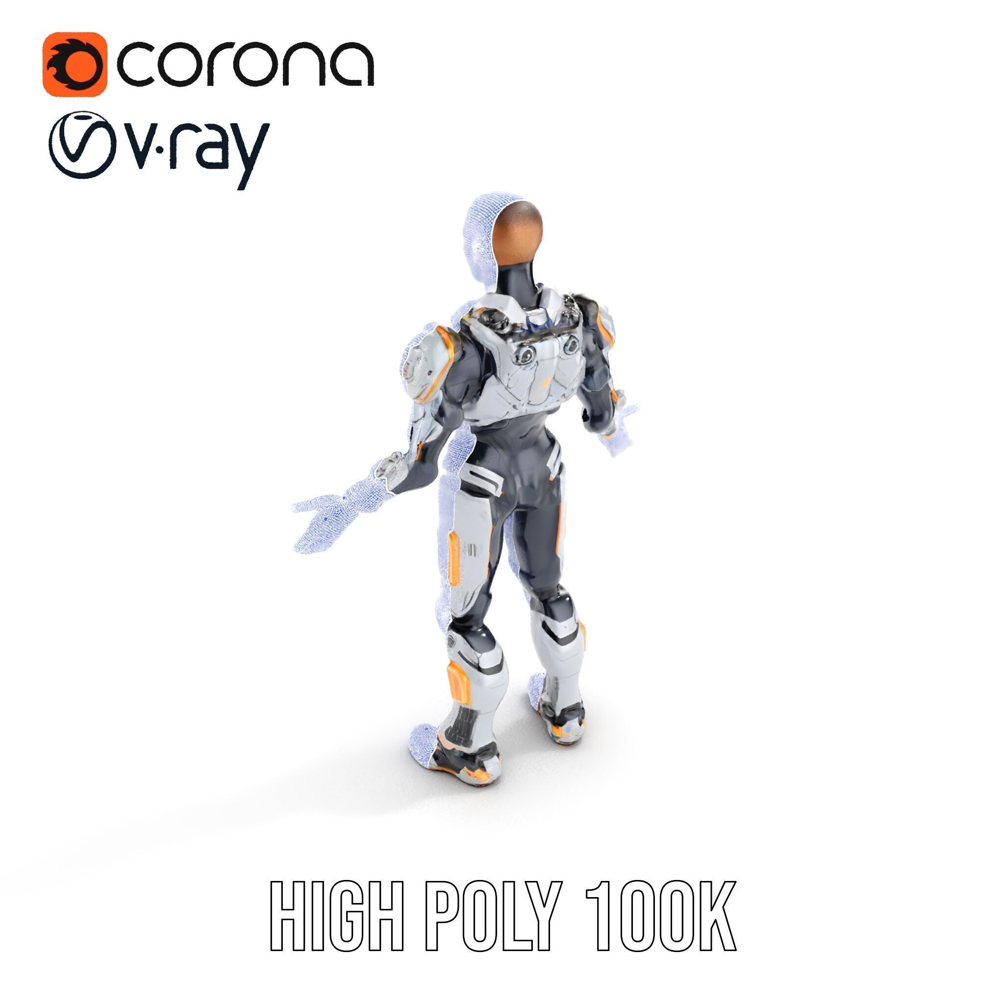 Futuristic Cyborg Warrior Fully Rigged and Animated Low-poly 3D model_29