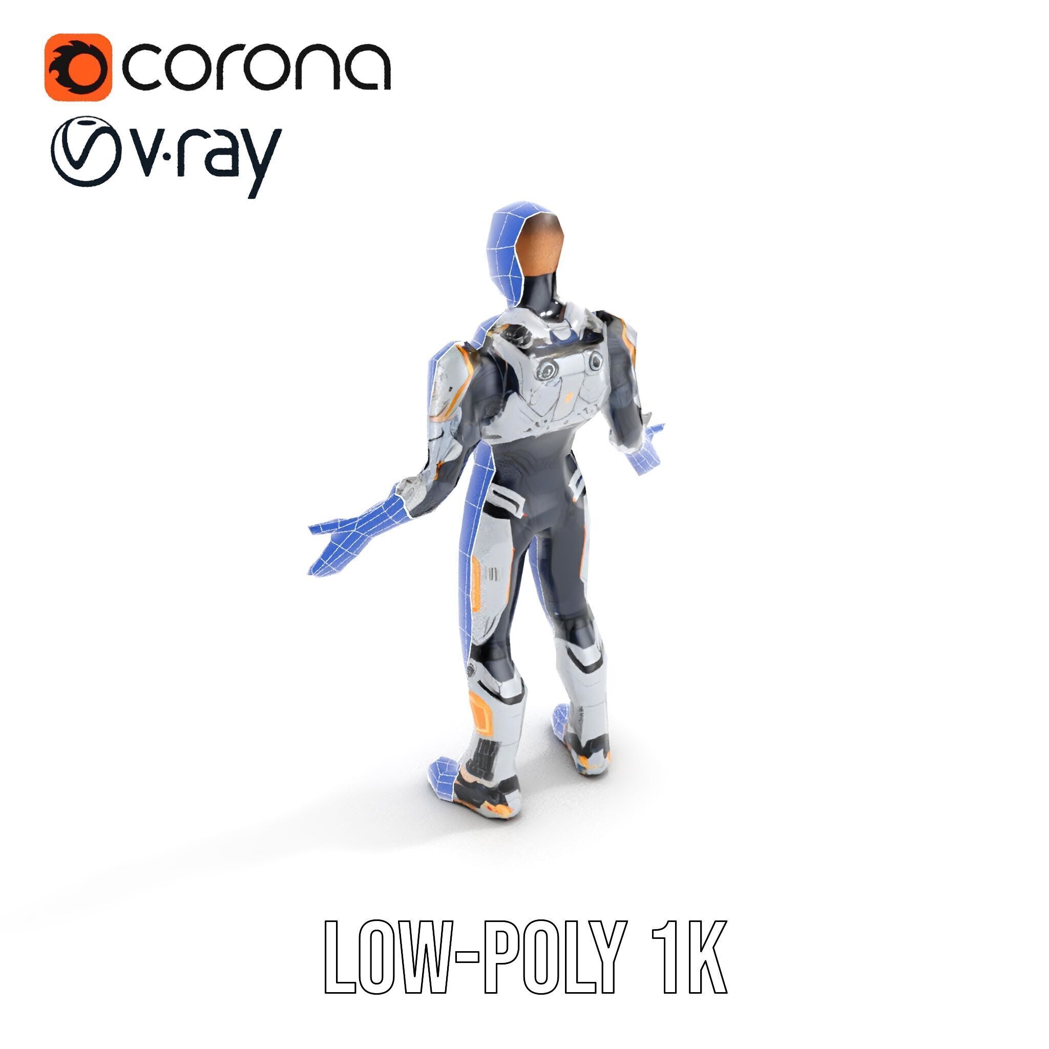 Futuristic Cyborg Warrior Fully Rigged and Animated Low-poly 3D model_25
