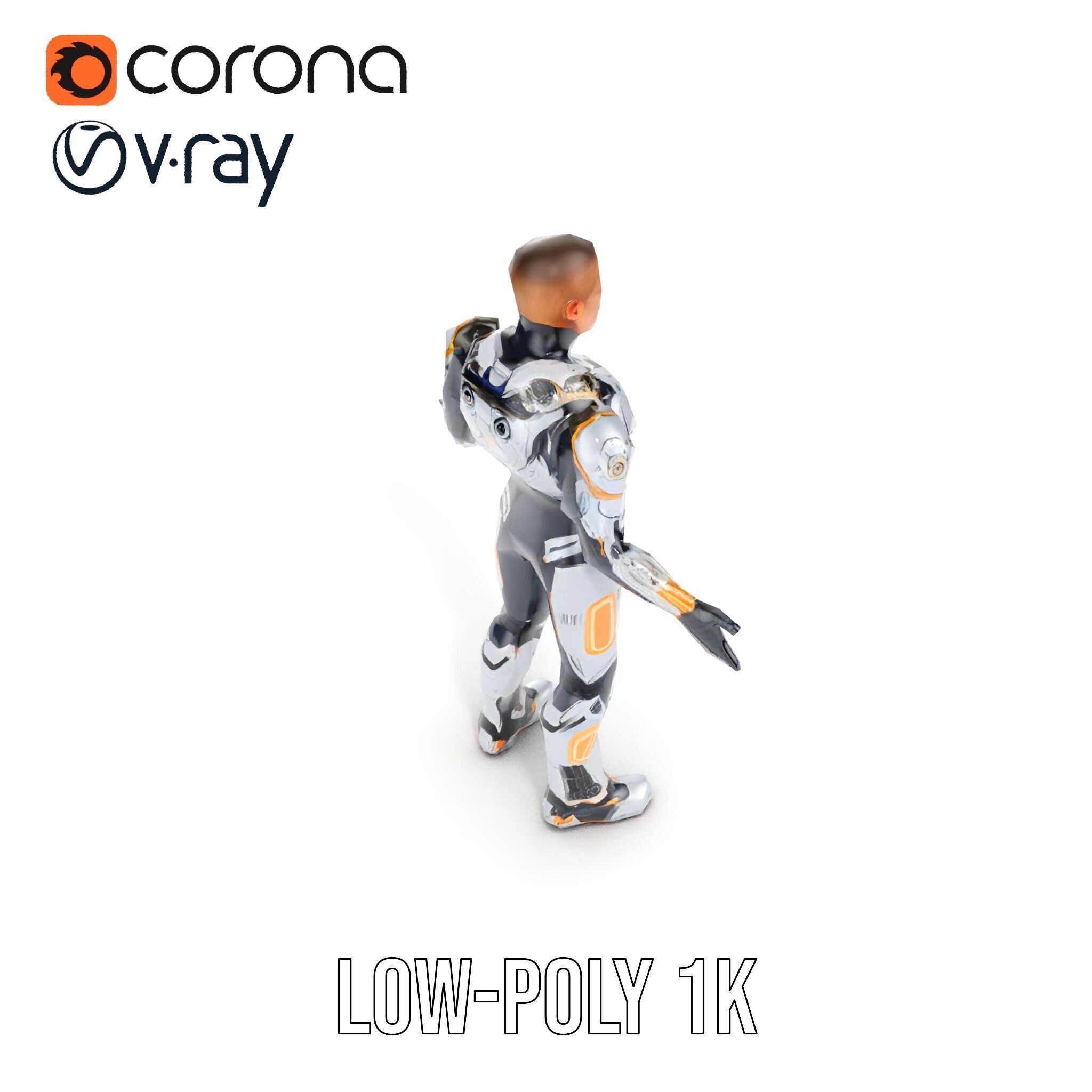 Futuristic Cyborg Warrior Fully Rigged and Animated Low-poly 3D model_14