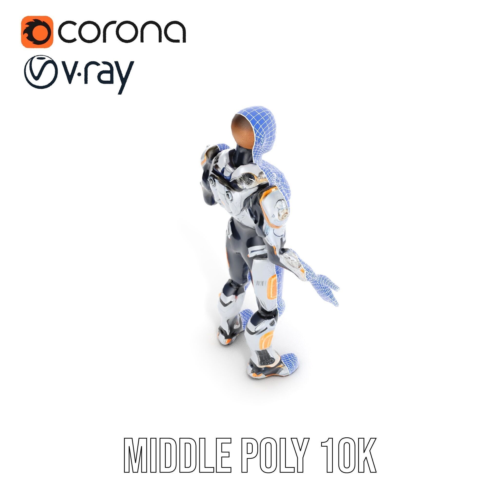 Futuristic Cyborg Warrior Fully Rigged and Animated Low-poly 3D model_30
