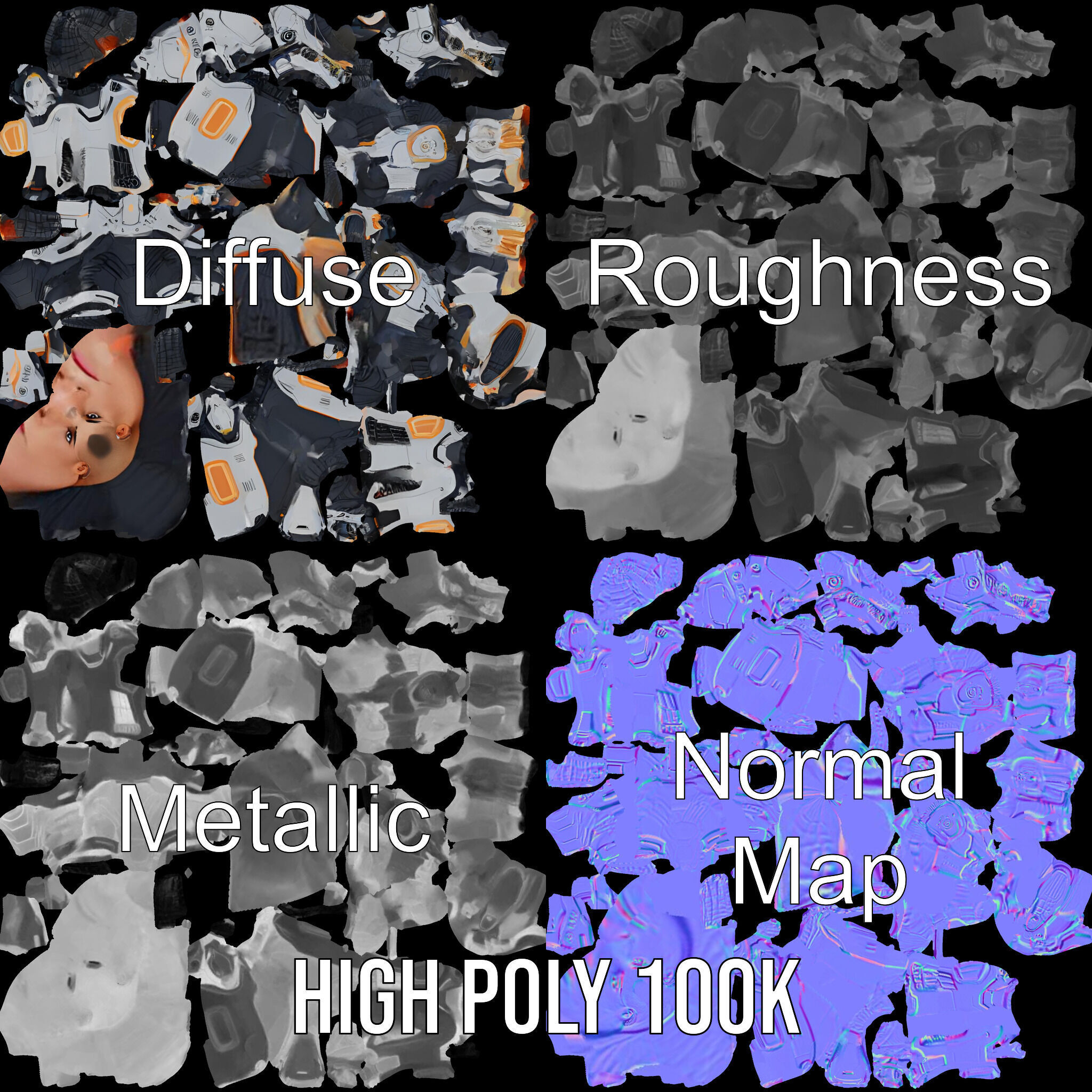 Futuristic Cyborg Warrior Fully Rigged and Animated Low-poly 3D model_4