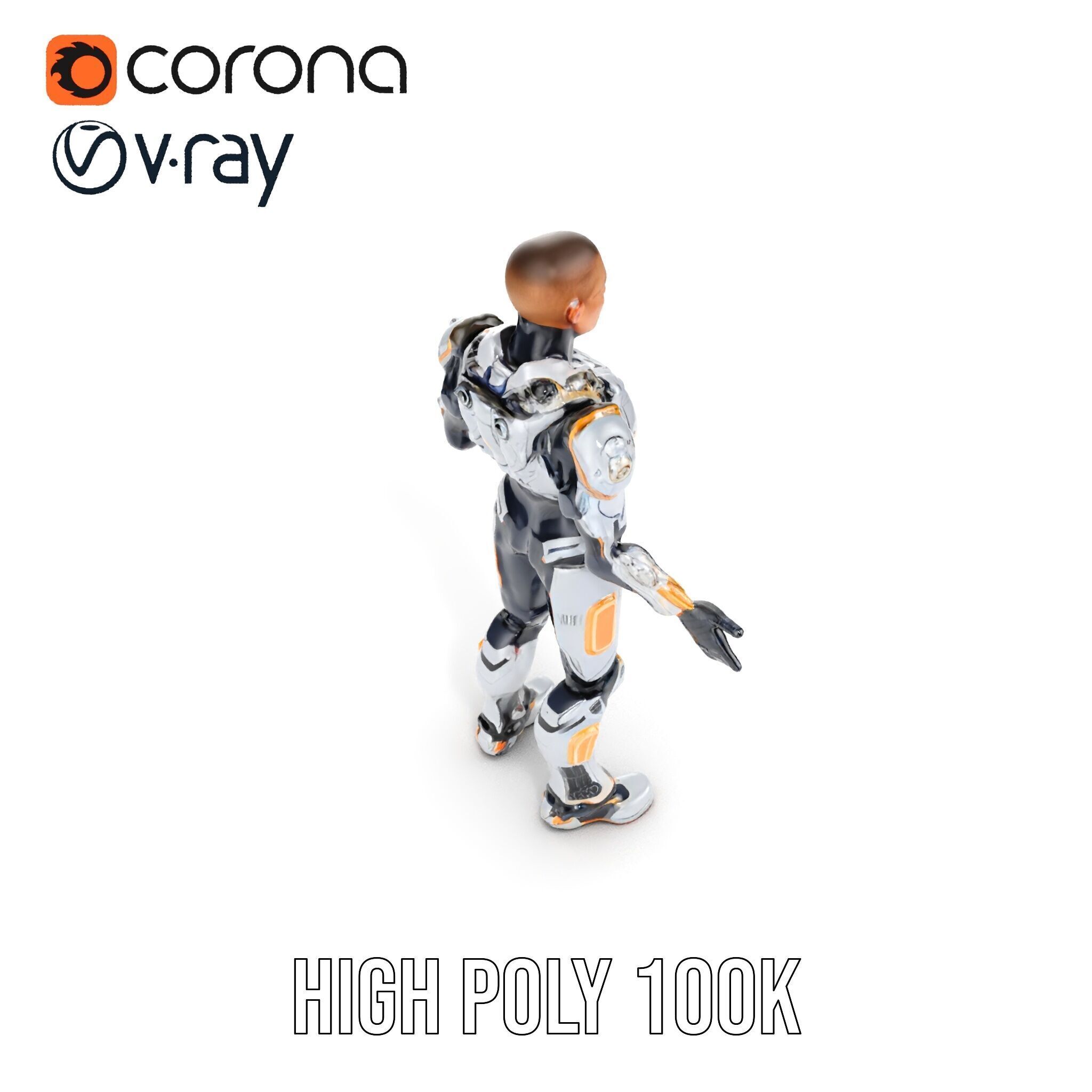 Futuristic Cyborg Warrior Fully Rigged and Animated Low-poly 3D model_26