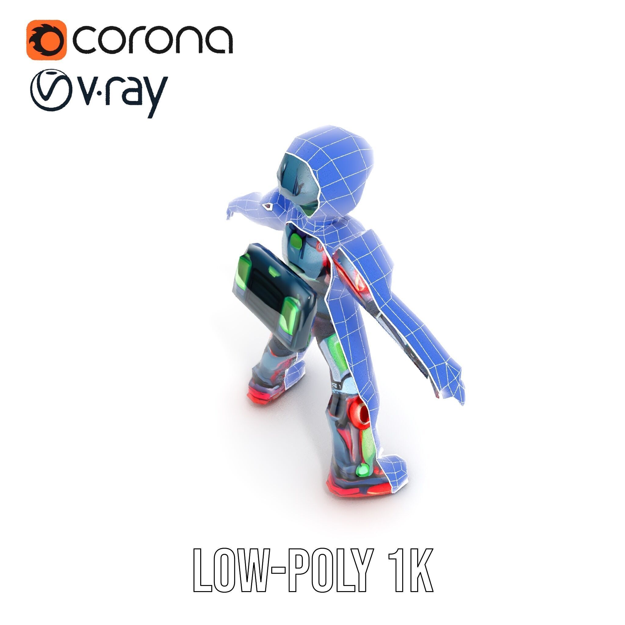 Neon Tech Warrior Rigged and Animated D Character Model Low-poly 3D model_17