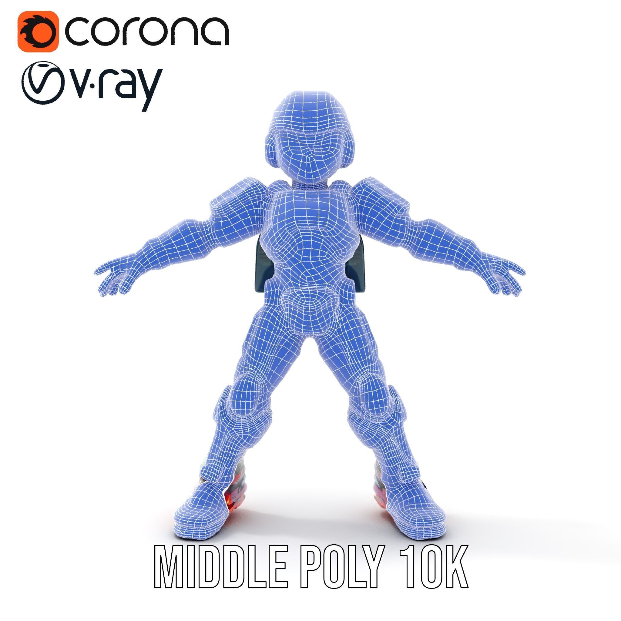 Neon Tech Warrior Rigged and Animated D Character Model Low-poly 3D model_32