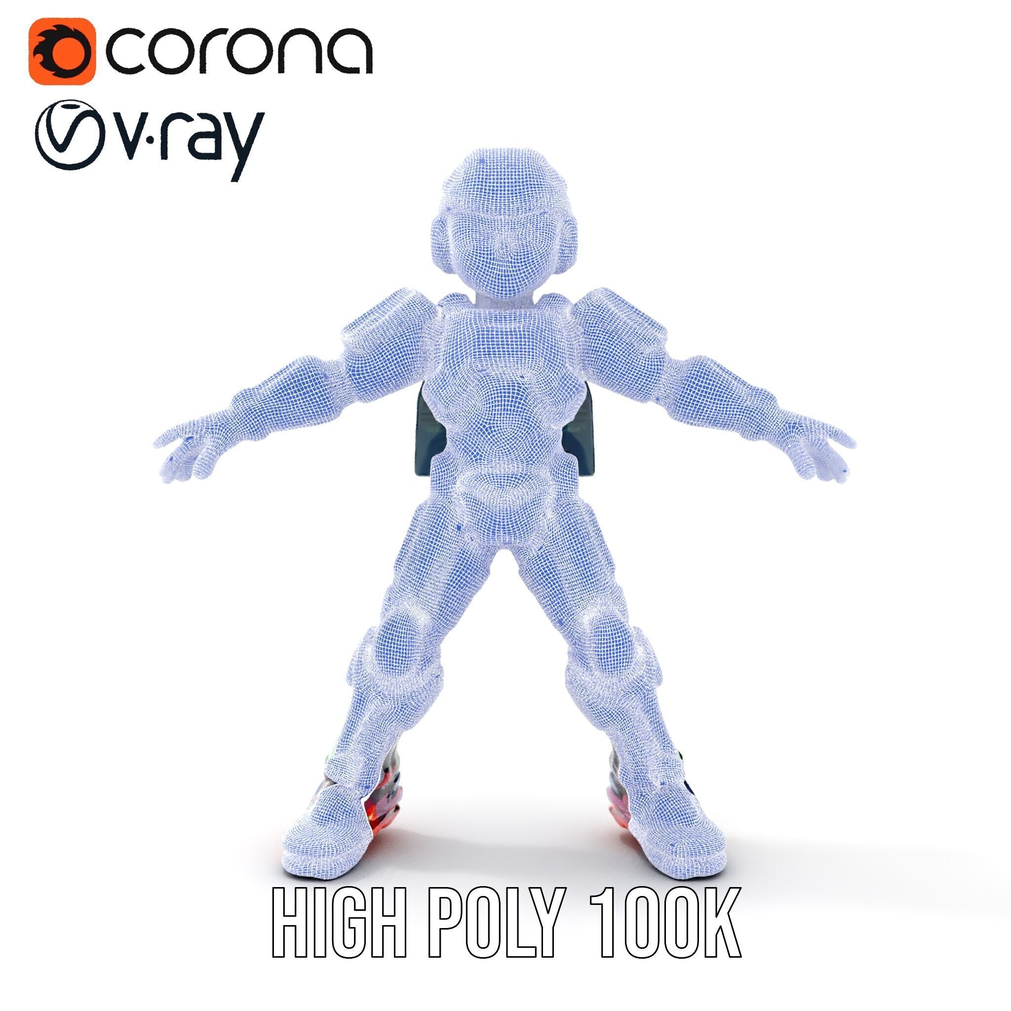 Neon Tech Warrior Rigged and Animated D Character Model Low-poly 3D model_40