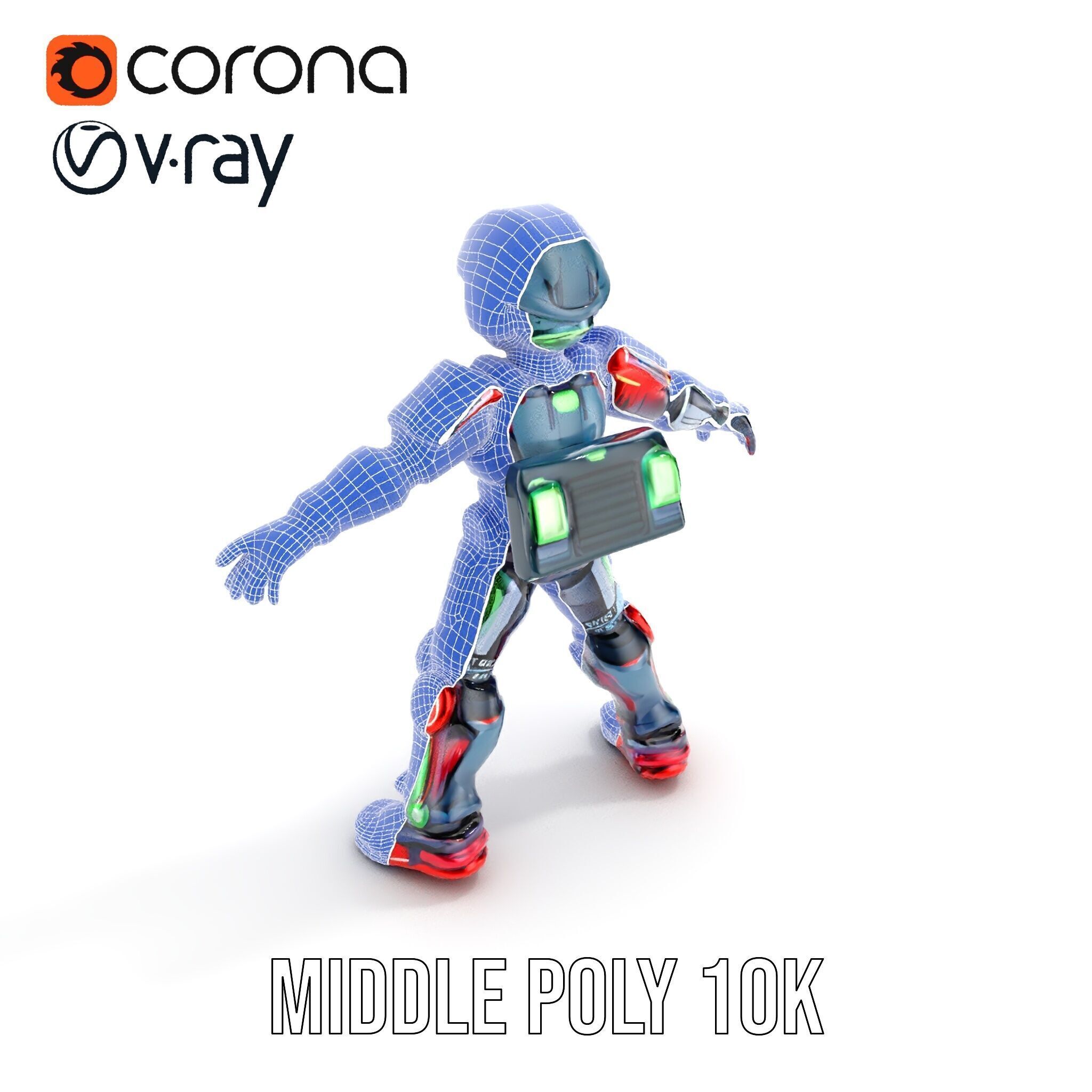 Neon Tech Warrior Rigged and Animated D Character Model Low-poly 3D model_24