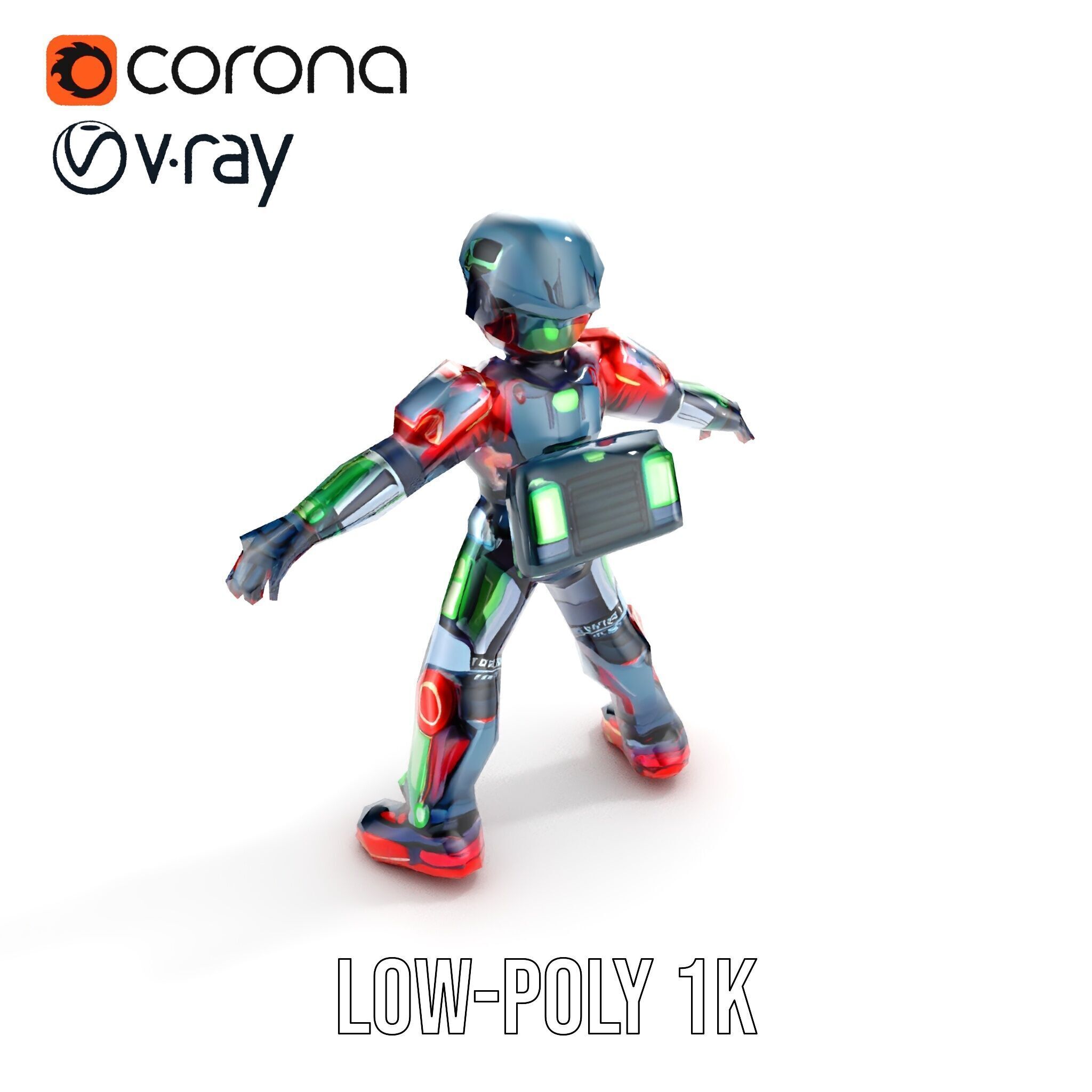 Neon Tech Warrior Rigged and Animated D Character Model Low-poly 3D model_27