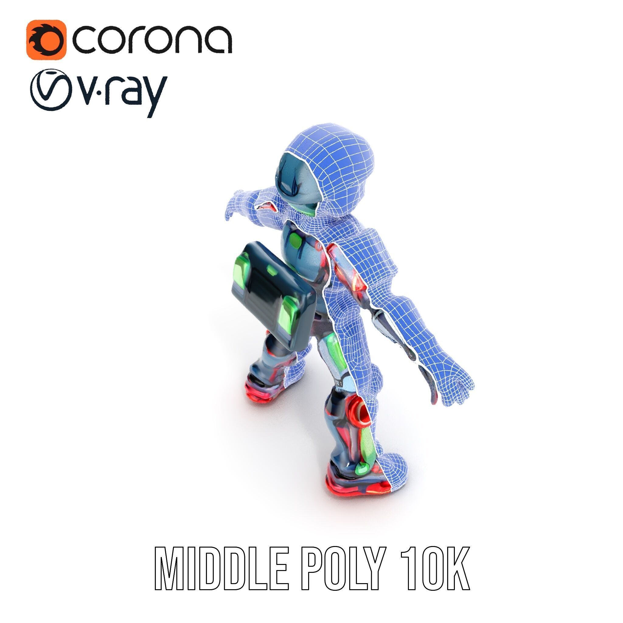 Neon Tech Warrior Rigged and Animated D Character Model Low-poly 3D model_29