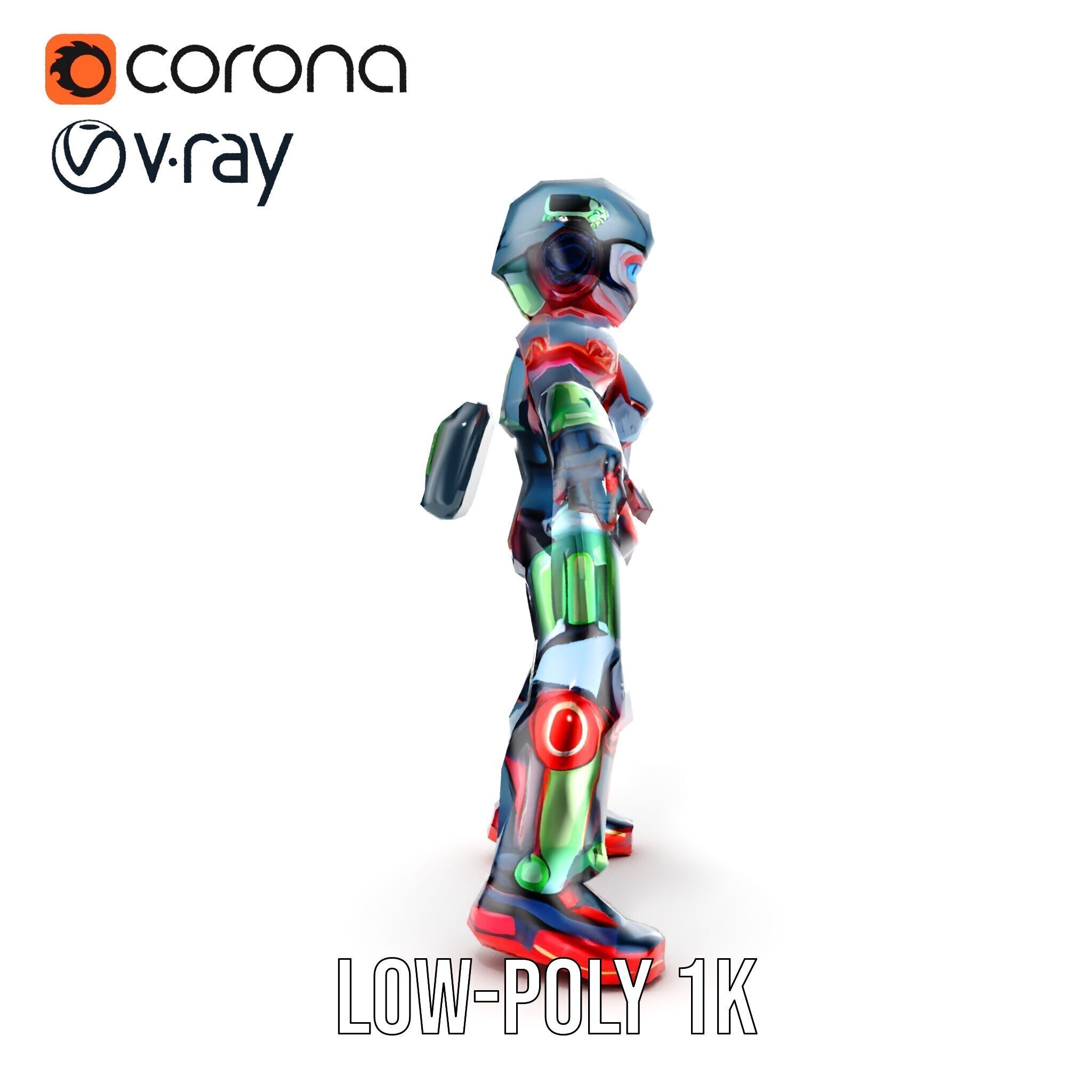 Neon Tech Warrior Rigged and Animated D Character Model Low-poly 3D model_11