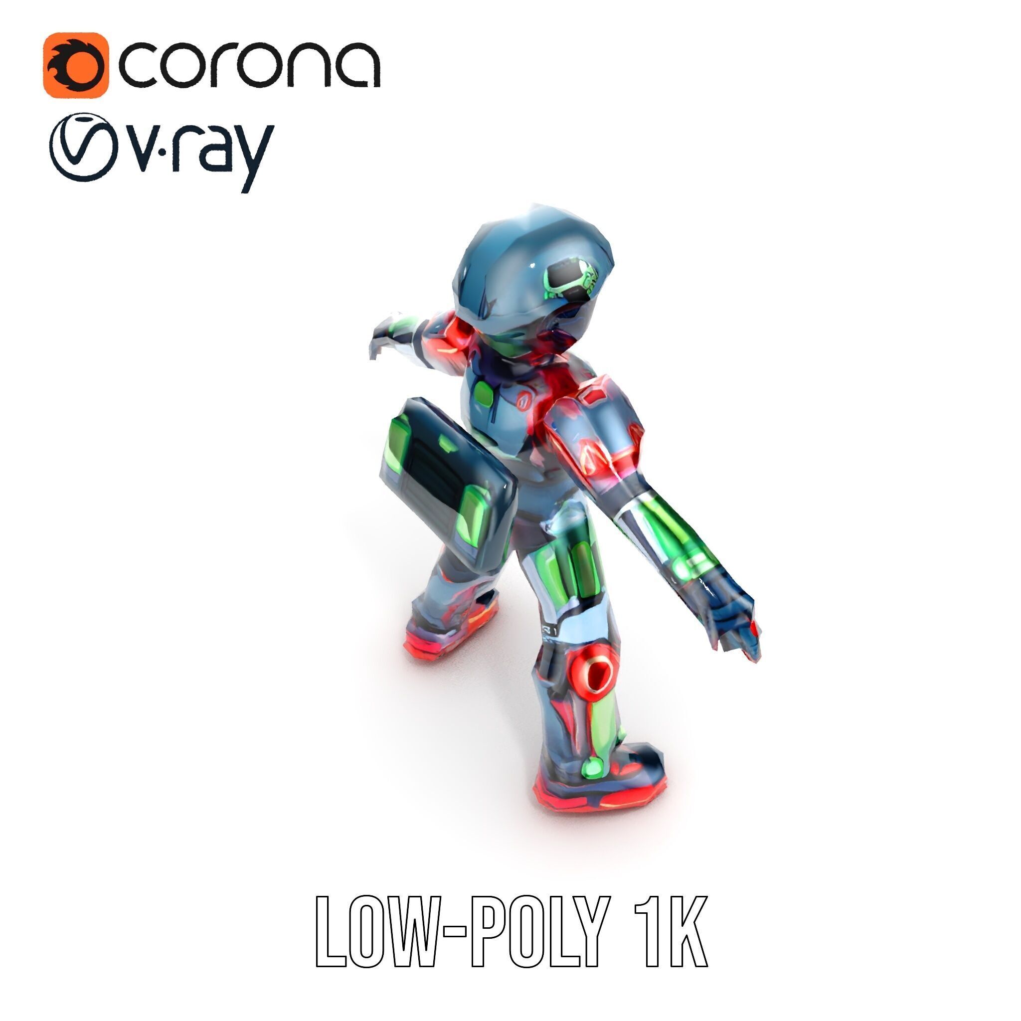 Neon Tech Warrior Rigged and Animated D Character Model Low-poly 3D model_22