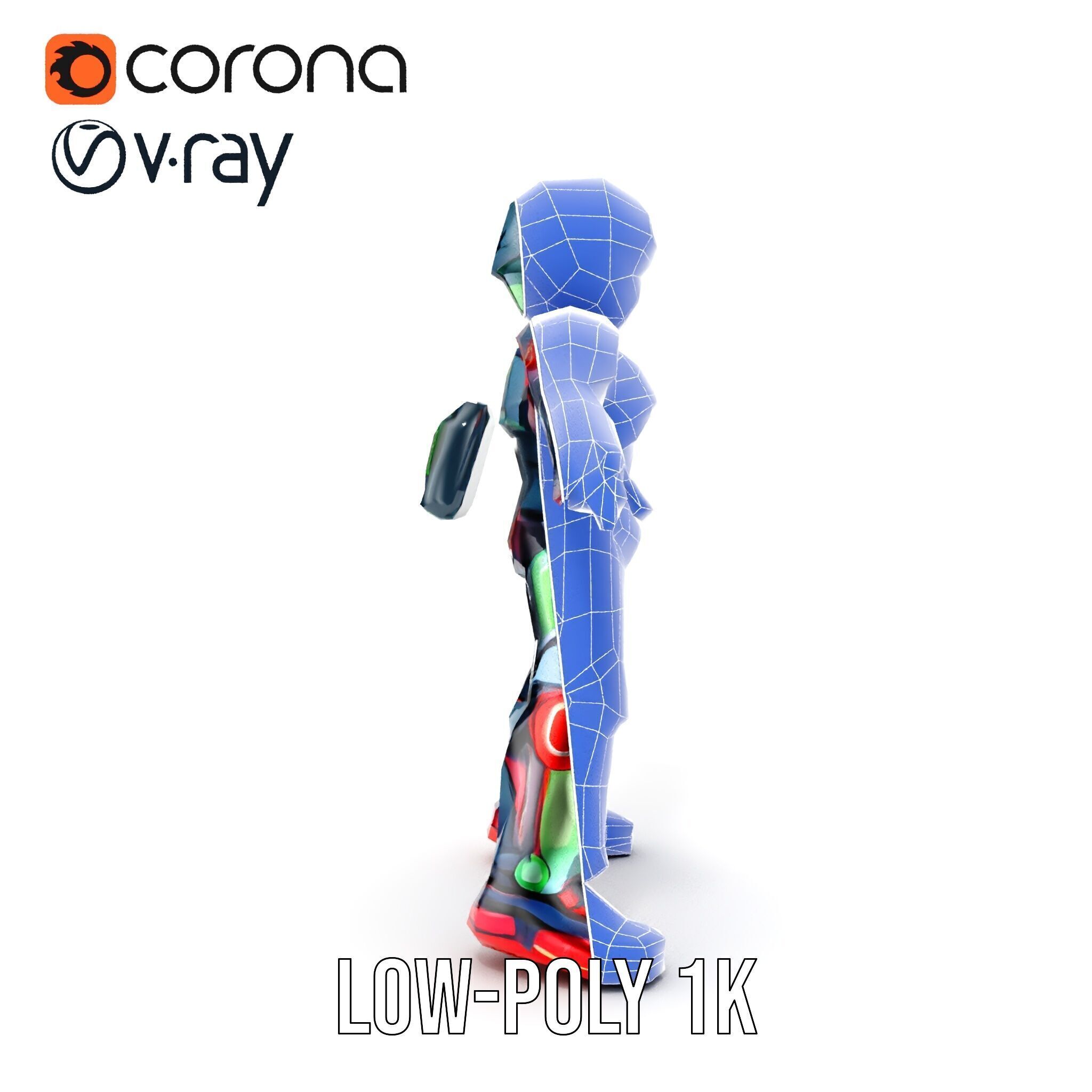 Neon Tech Warrior Rigged and Animated D Character Model Low-poly 3D model_33