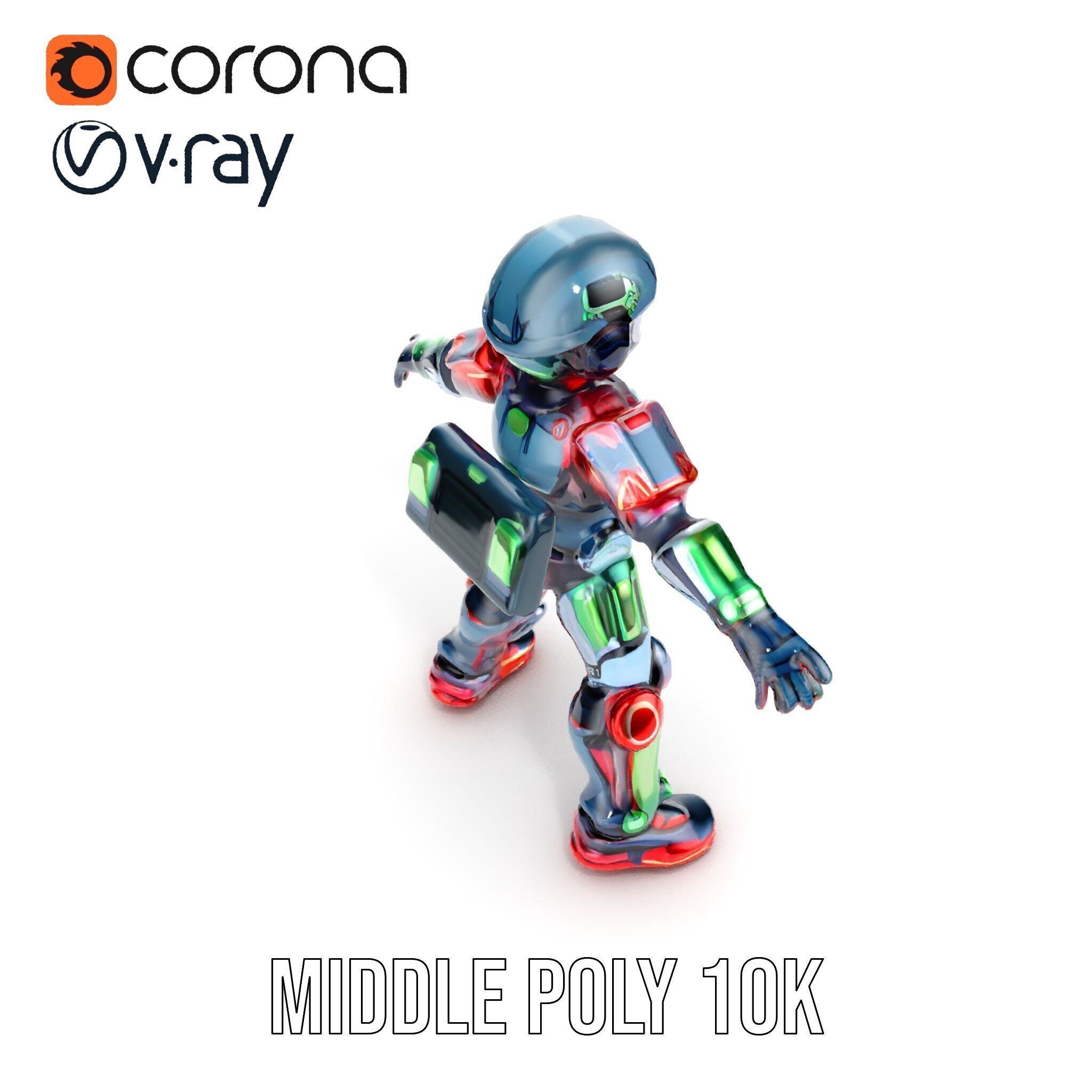 Neon Tech Warrior Rigged and Animated D Character Model Low-poly 3D model_16