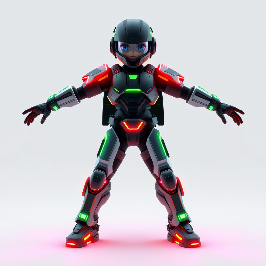 Neon Tech Warrior Rigged and Animated D Character Model Low-poly 3D model_3