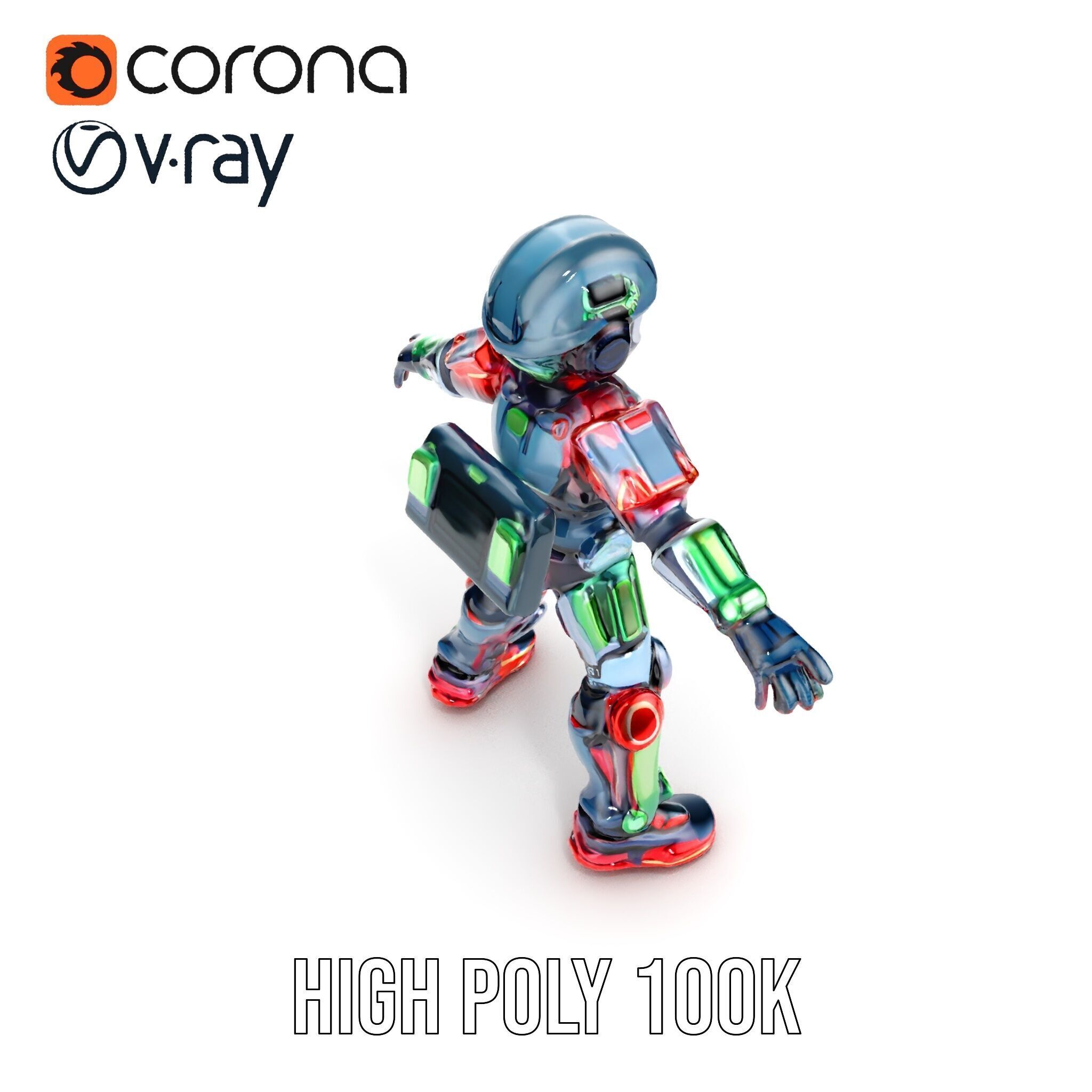 Neon Tech Warrior Rigged and Animated D Character Model Low-poly 3D model_23