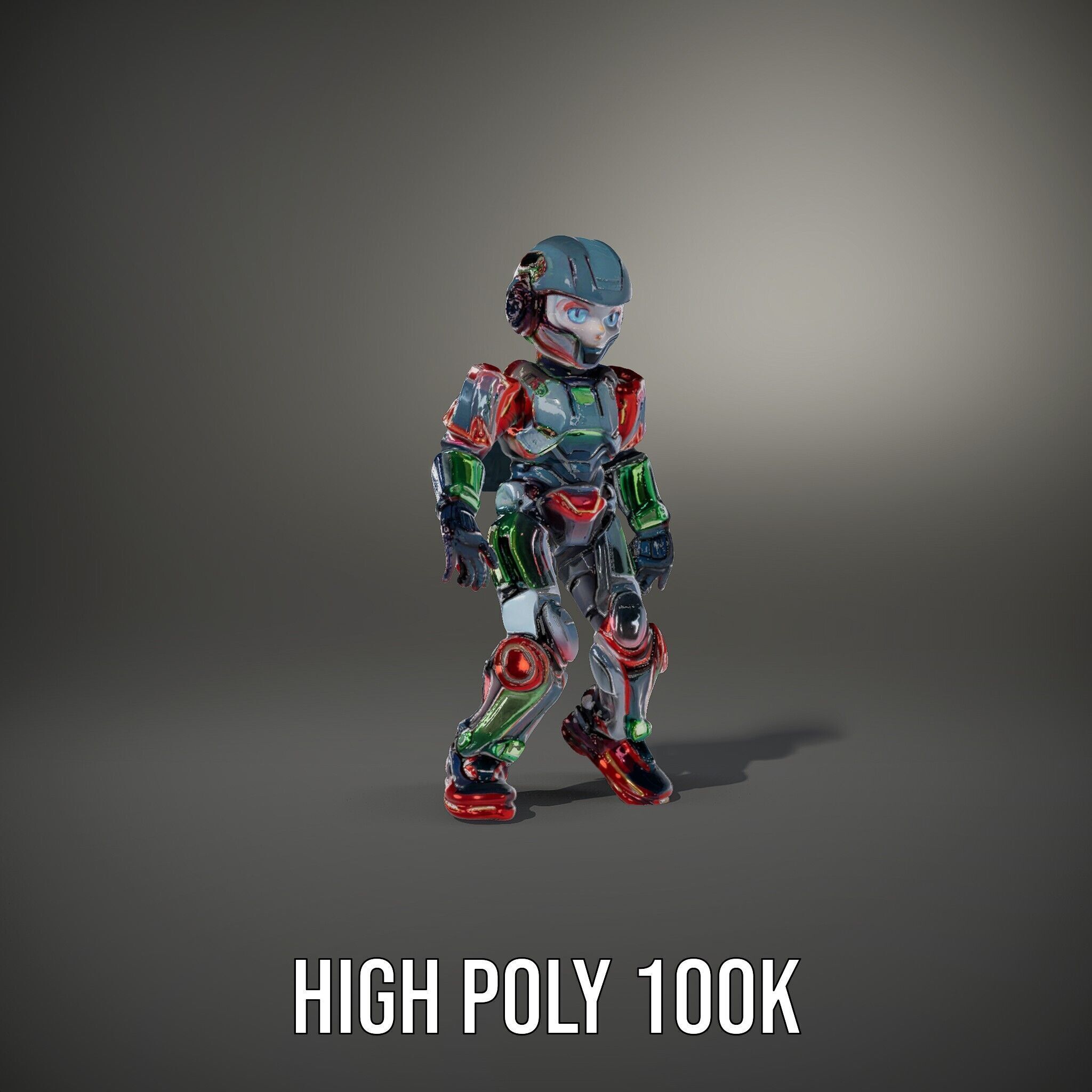 Neon Tech Warrior Rigged and Animated D Character Model Low-poly 3D model_12