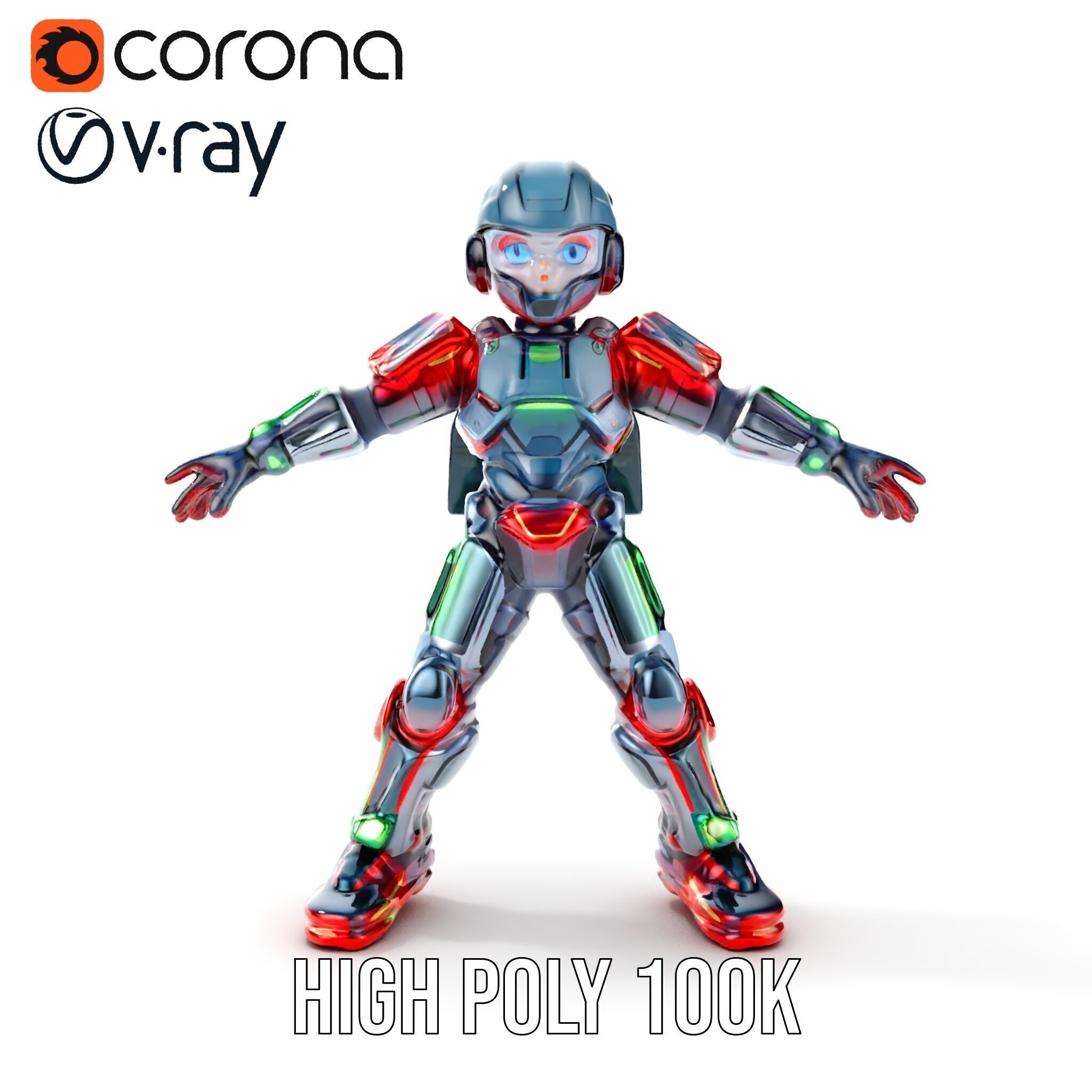 Neon Tech Warrior Rigged and Animated D Character Model Low-poly 3D model_20