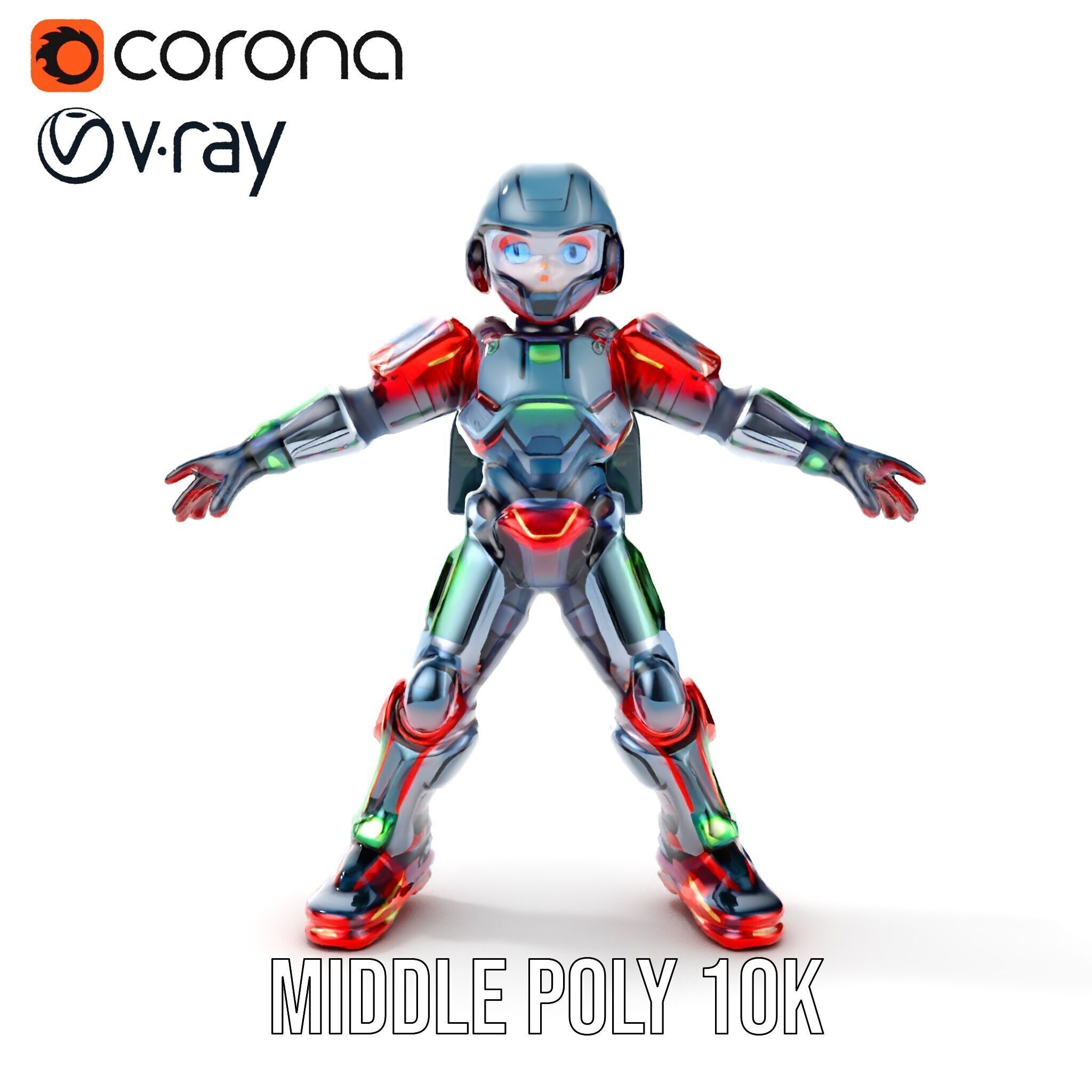 Neon Tech Warrior Rigged and Animated D Character Model Low-poly 3D model_21