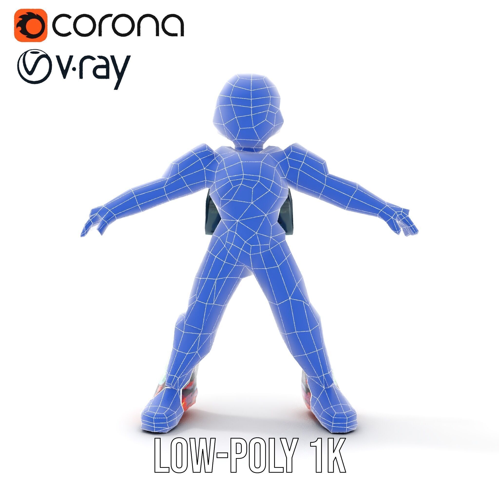 Neon Tech Warrior Rigged and Animated D Character Model Low-poly 3D model_25